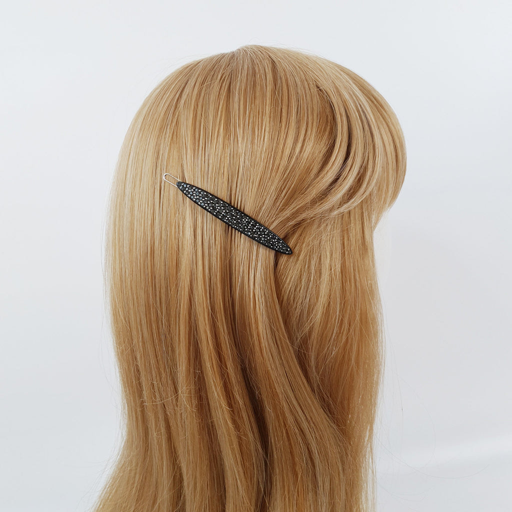 Tortoise Shell Black Oval Long Bobby Pin with Cubic (3.0 Inch) / Vintage French Hair Pin / Hair Accessory for Woman / Bow Barrette