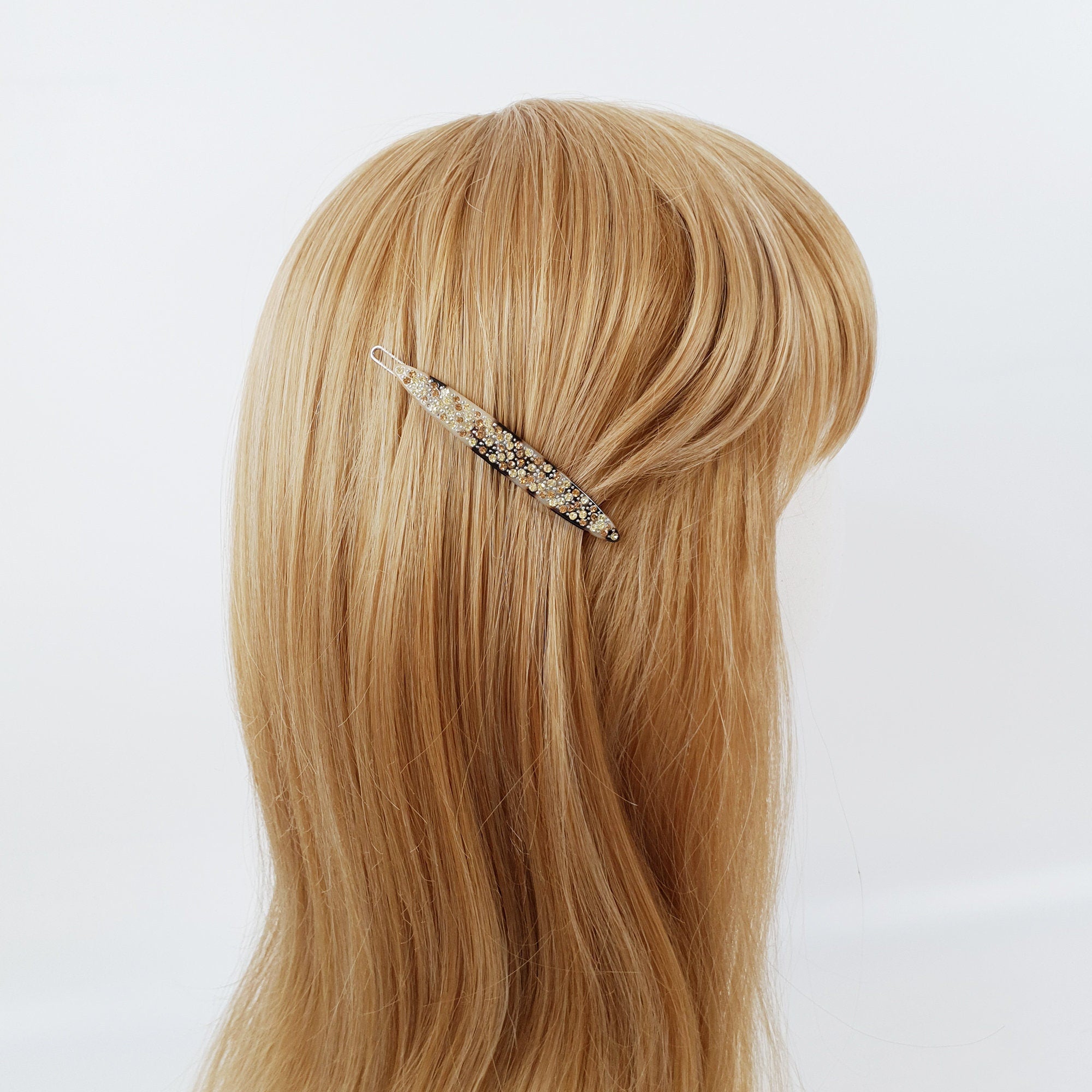 Tortoise Shell Black Oval Long Bobby Pin with Cubic (3.0 Inch) / Vintage French Hair Pin / Hair Accessory for Woman / Bow Barrette