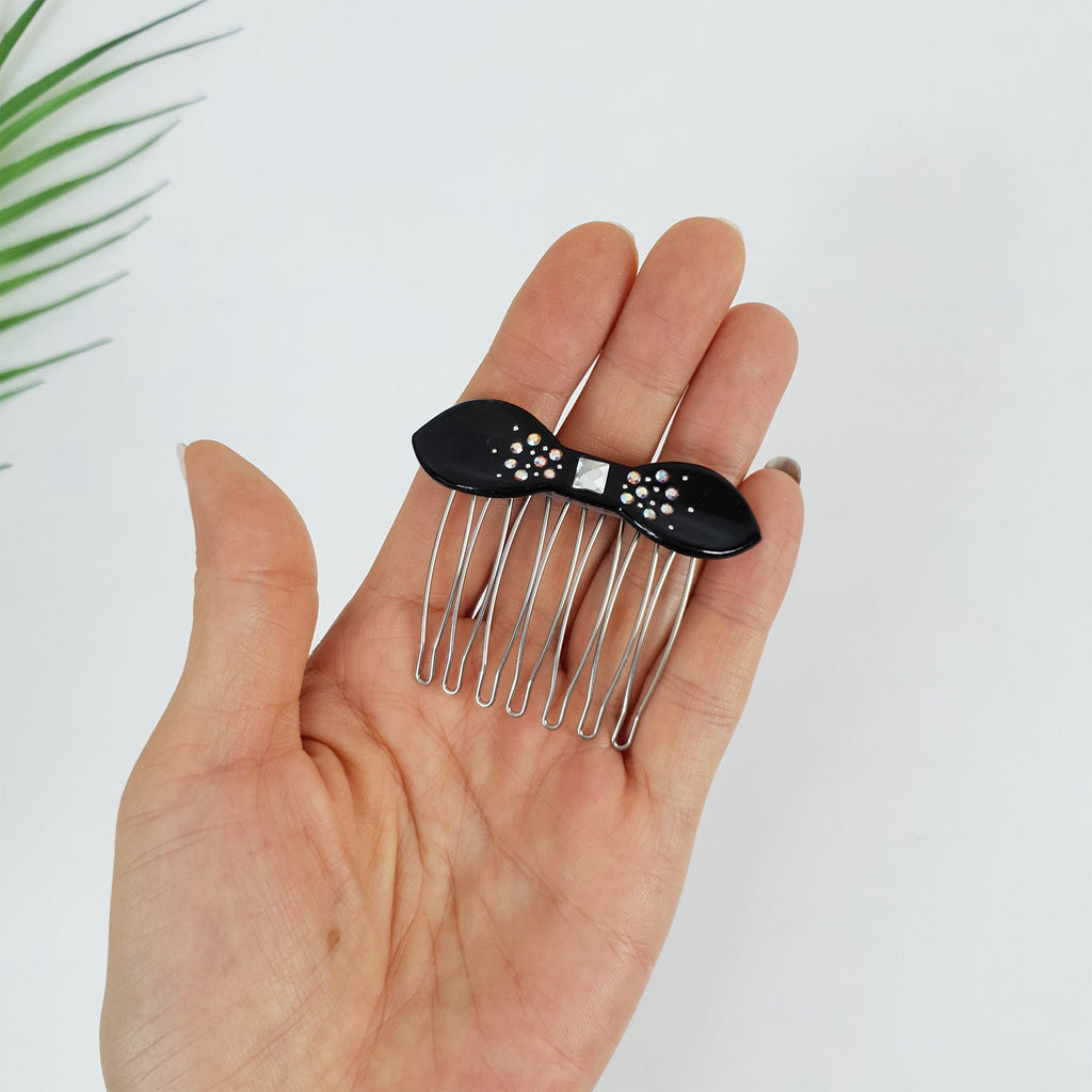 Tortoise Shell Mini Bow Hair Comb Pin / Cute French Hair Pin / Hair Fork for Thick Hair