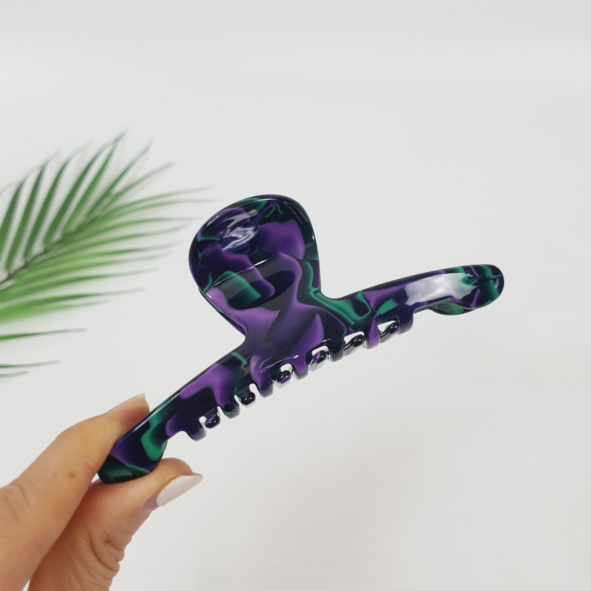 Black Aurora 5 Inch Big Size Hair Clip / Luxurious Cellulose French Hair Claw with Cubic Stone / Hair Barrette for Woman