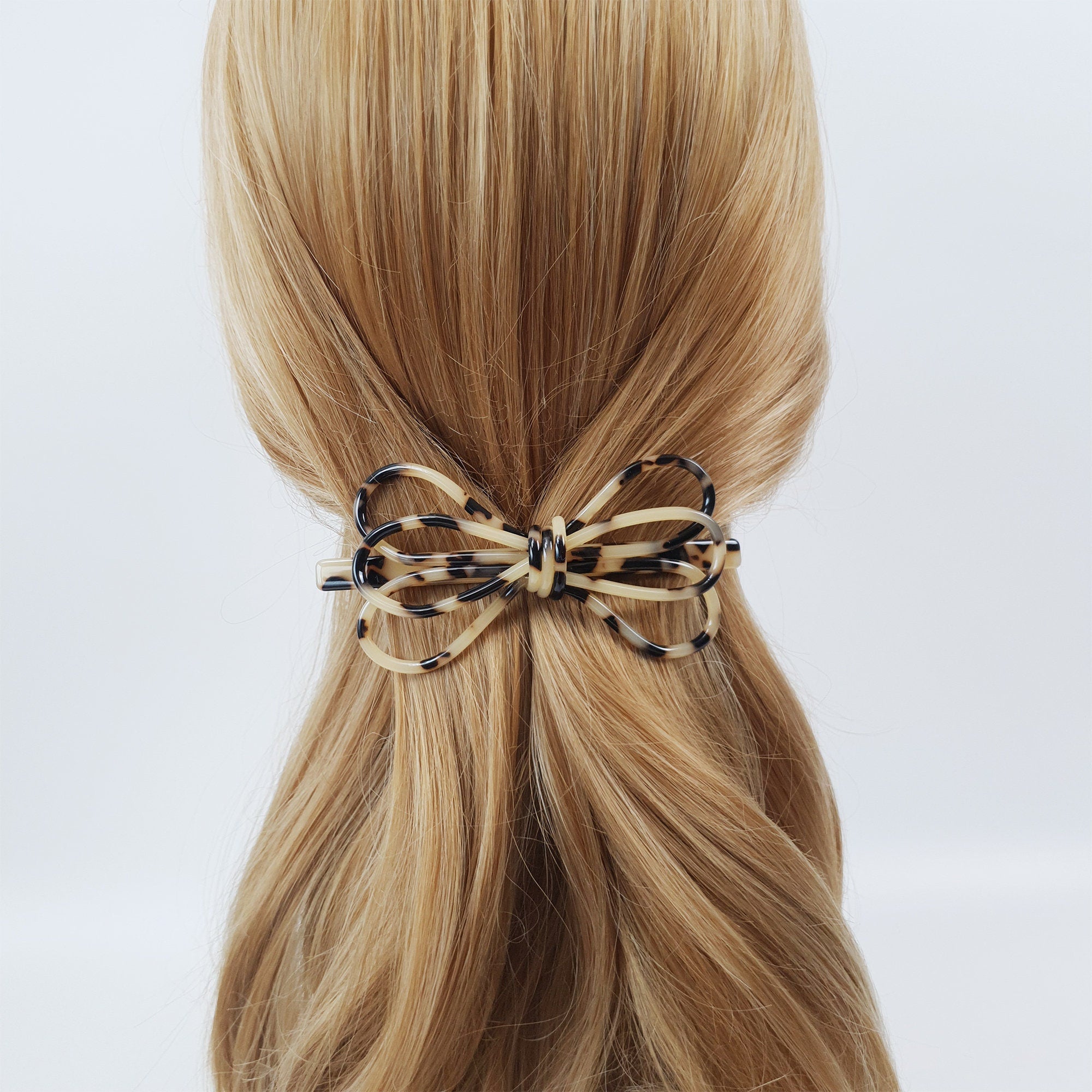 Tortoise Shell Triple Ribbon Hair Barrette (4.3 Inch) / Luxurious French Hair Pin / Hair Accessory for Woman / Automatic Hair Pin