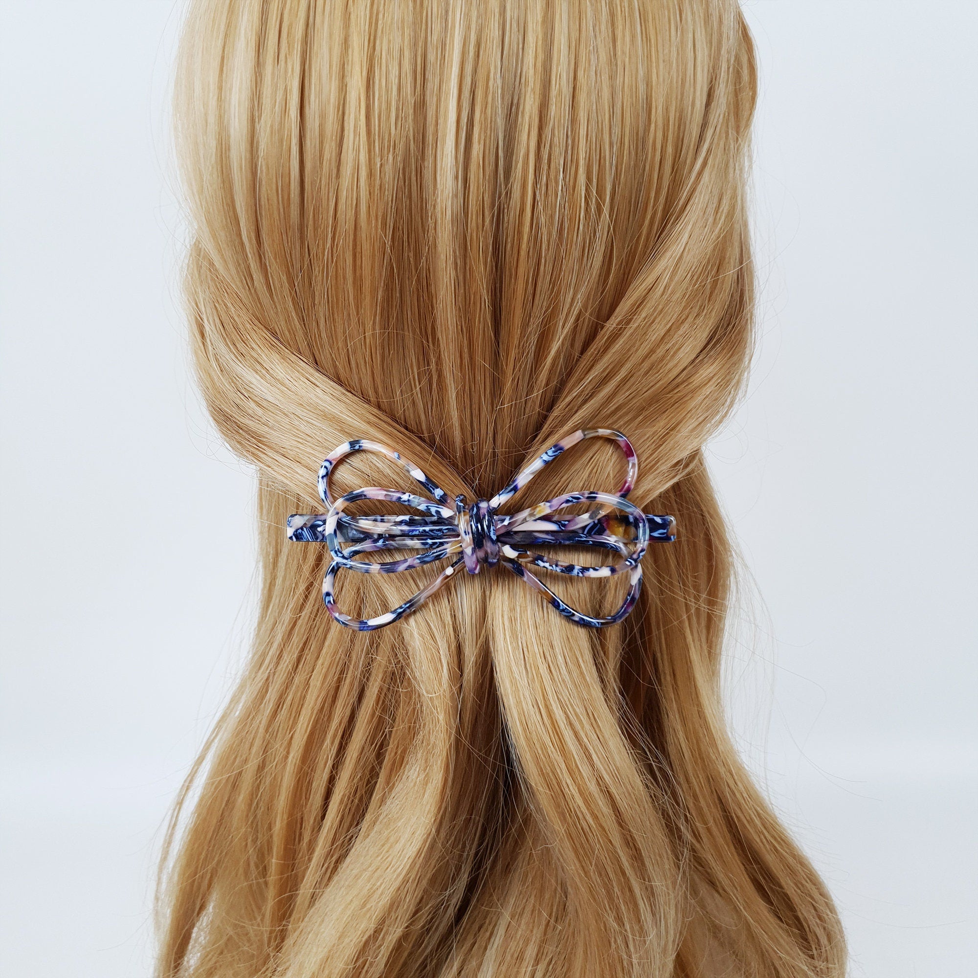 Tortoise Shell Triple Ribbon Hair Barrette (4.3 Inch) / Luxurious French Hair Pin / Hair Accessory for Woman / Automatic Hair Pin