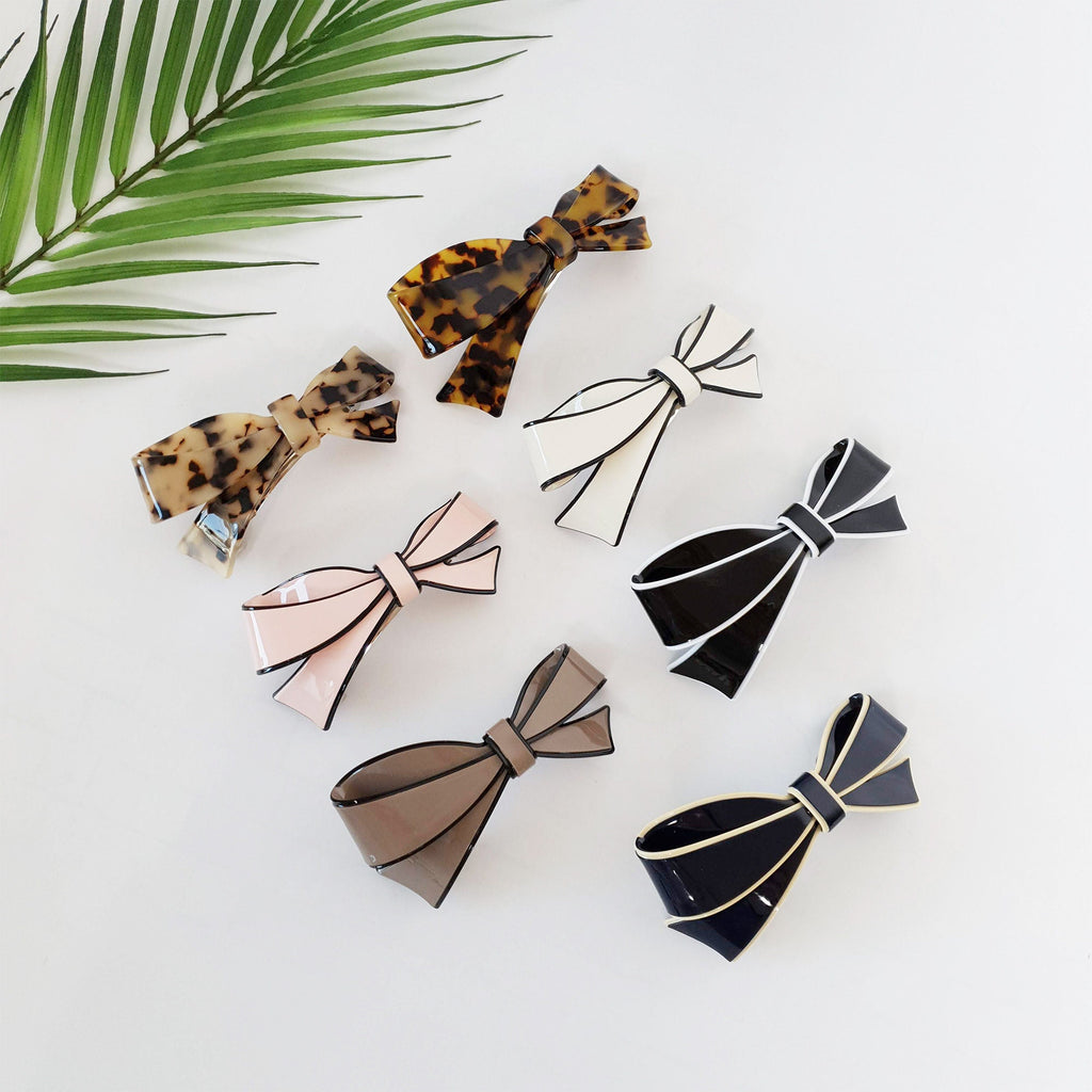 Pastel Color Leopard Big Ribbon Hair Barrette / Luxurious French Hair Pin / Hair Accessory for Woman / Automatic Hair Clip