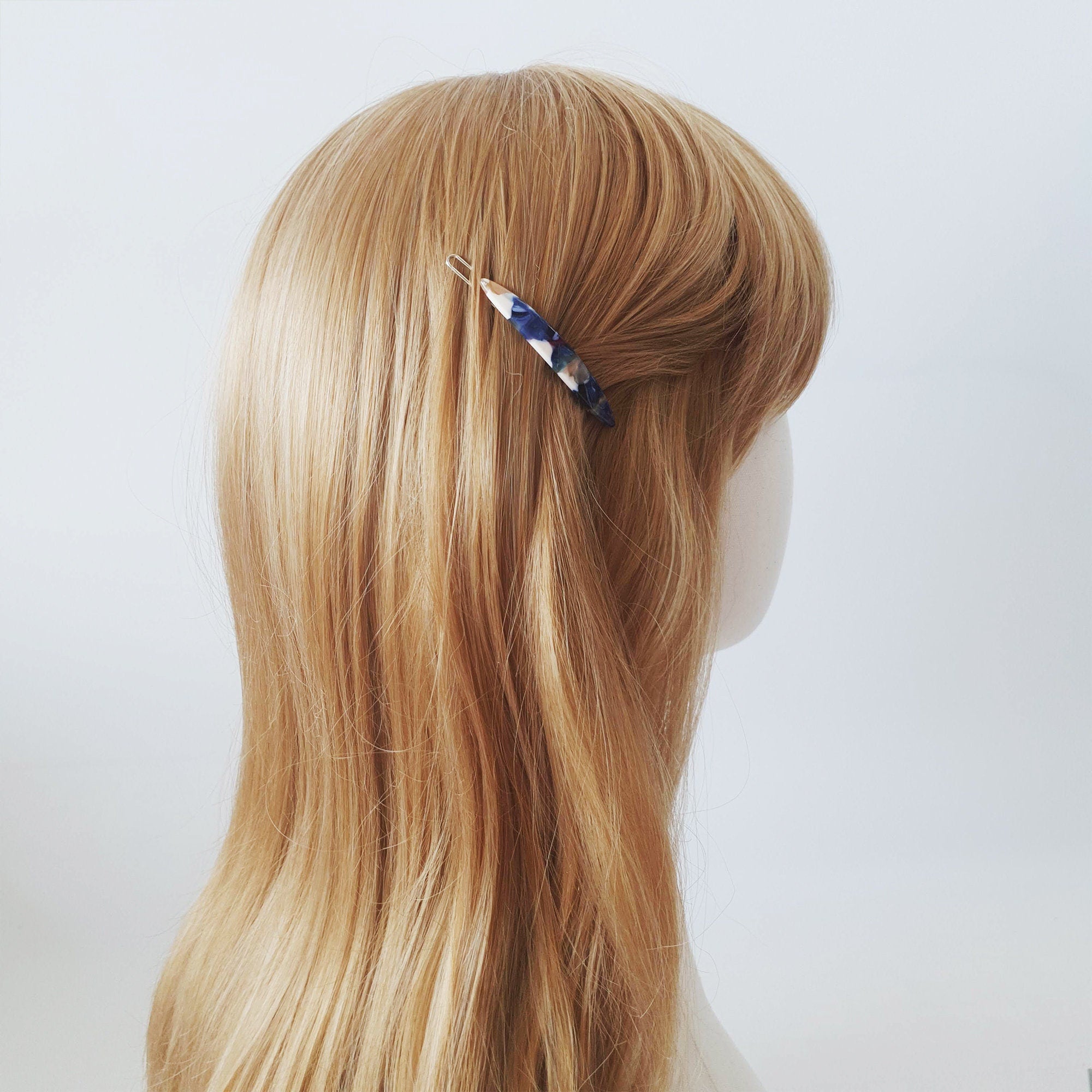 Tortoise Shell Mini Slim Oval Bobby Pin / Vintage French Hair Pin / Bow Barrette for Woman