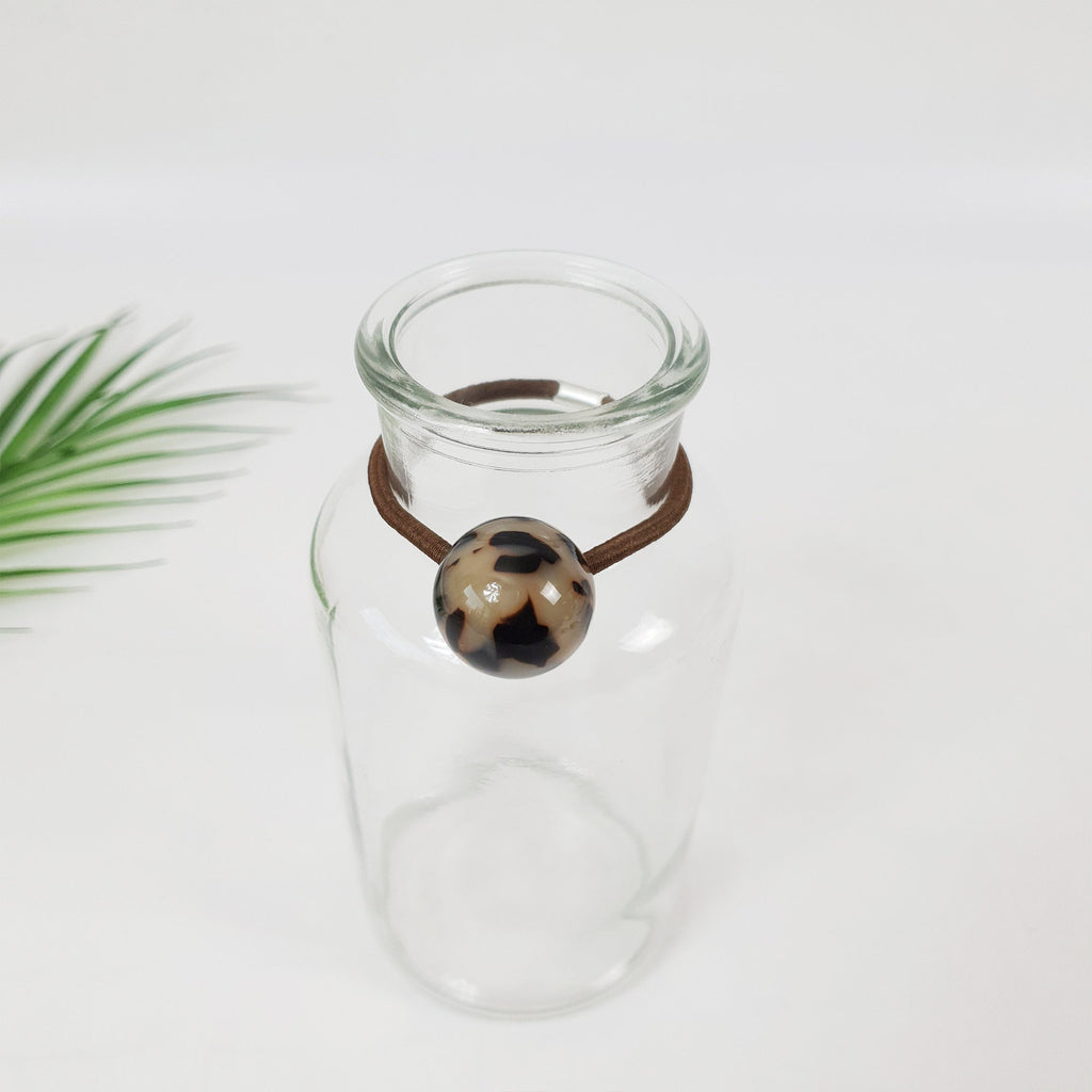 Tortoise Shell Round Bead Hair Tie / Cute French Ponytail Holder / Hair Accessory for Woman / French Hair Pin / Hair Scrunchy