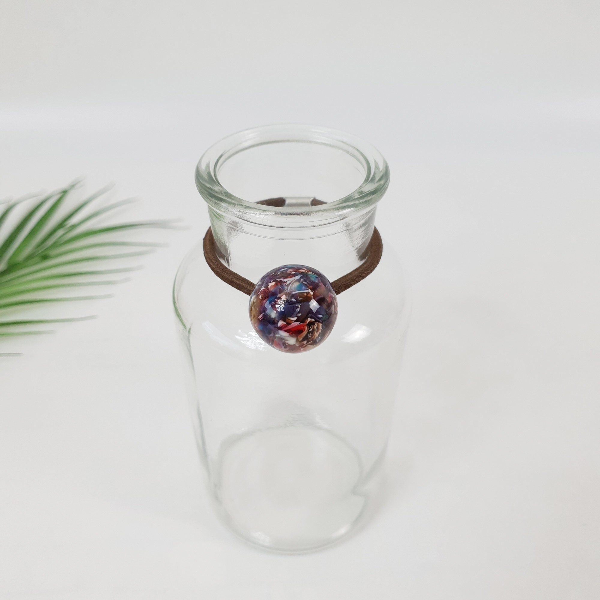 Tortoise Shell Round Bead Hair Tie / Cute French Ponytail Holder / Hair Accessory for Woman / French Hair Pin / Hair Scrunchy