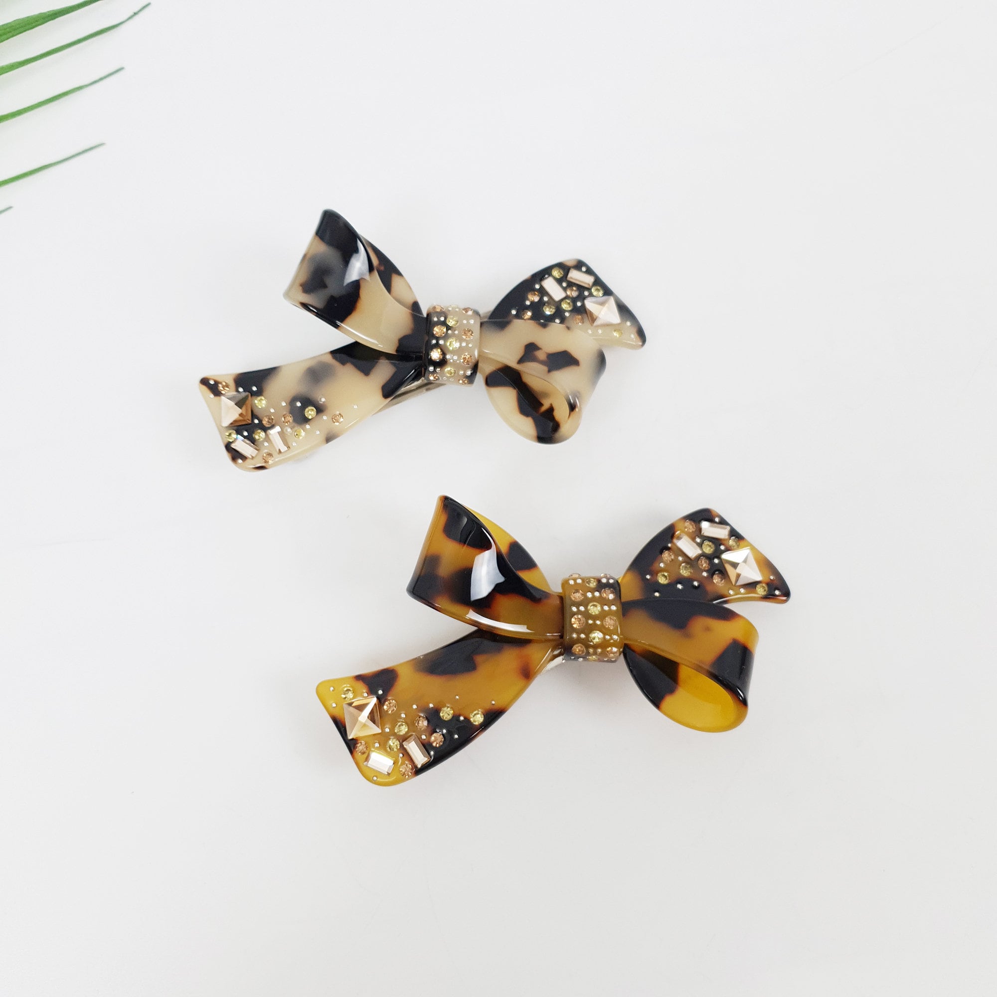 Tortoise Shell Big Double Ribbon Hair Barrette (3.5 Inch) / Luxurious Cellulose French Hair Pin / Automatic Hair Clip for Woman