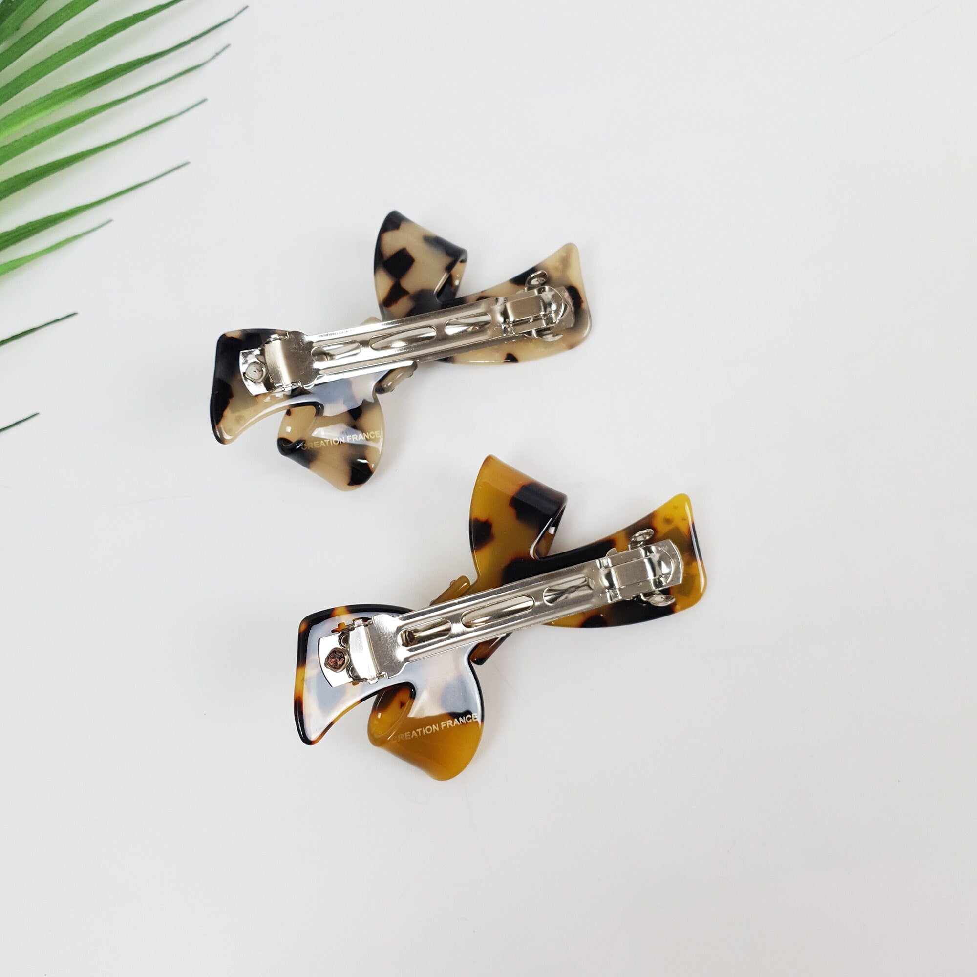 Tortoise Shell Big Double Ribbon Hair Barrette (3.5 Inch) / Luxurious Cellulose French Hair Pin / Automatic Hair Clip for Woman