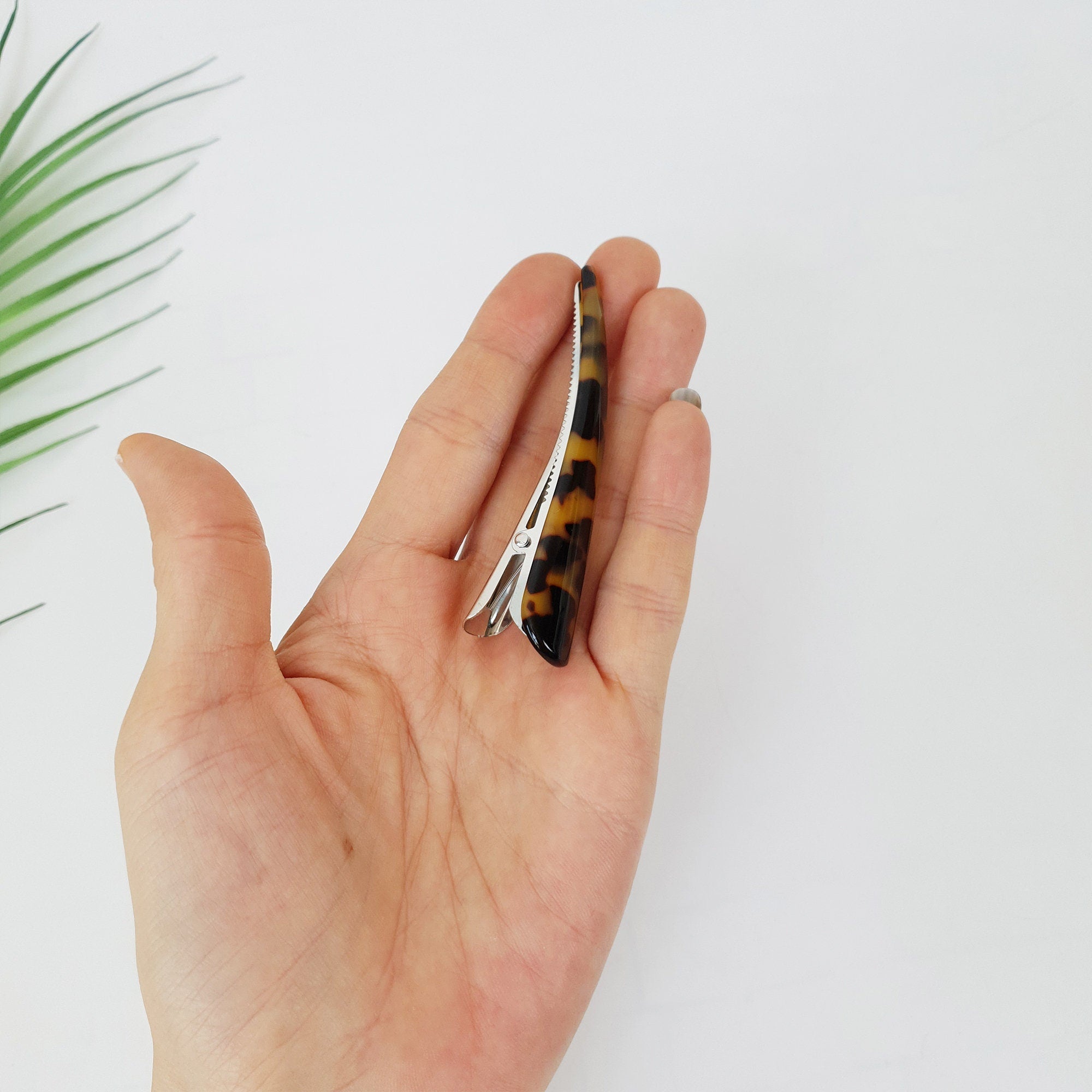 Tortoise Shell Medium Size Alligator Hair Clip (3.3 Inch) / Luxurious Cellulose Leopard French Hair Clip / Hair Accessory for Woman