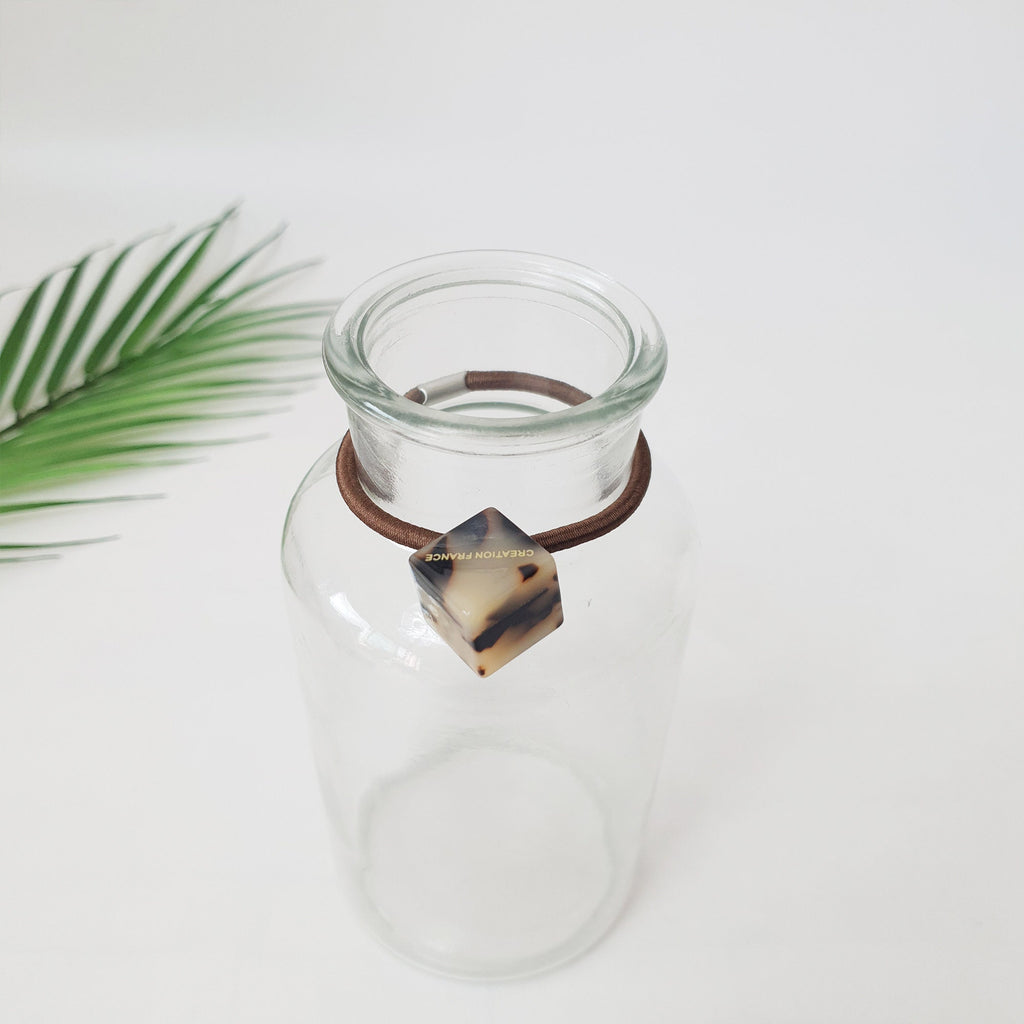 Tortoise Shell Art Cube Square Simple Hair Tie / Cute Ponytail Holder / Hair Accessory for Woman / French Hair Pin / Hair Scrunchy