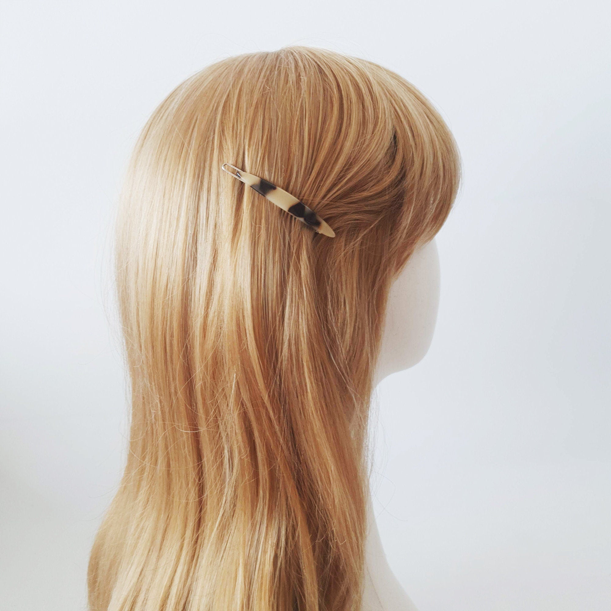 Tortoise Shell Mini Slim Oval Bobby Pin / Vintage French Hair Pin / Bow Barrette for Woman