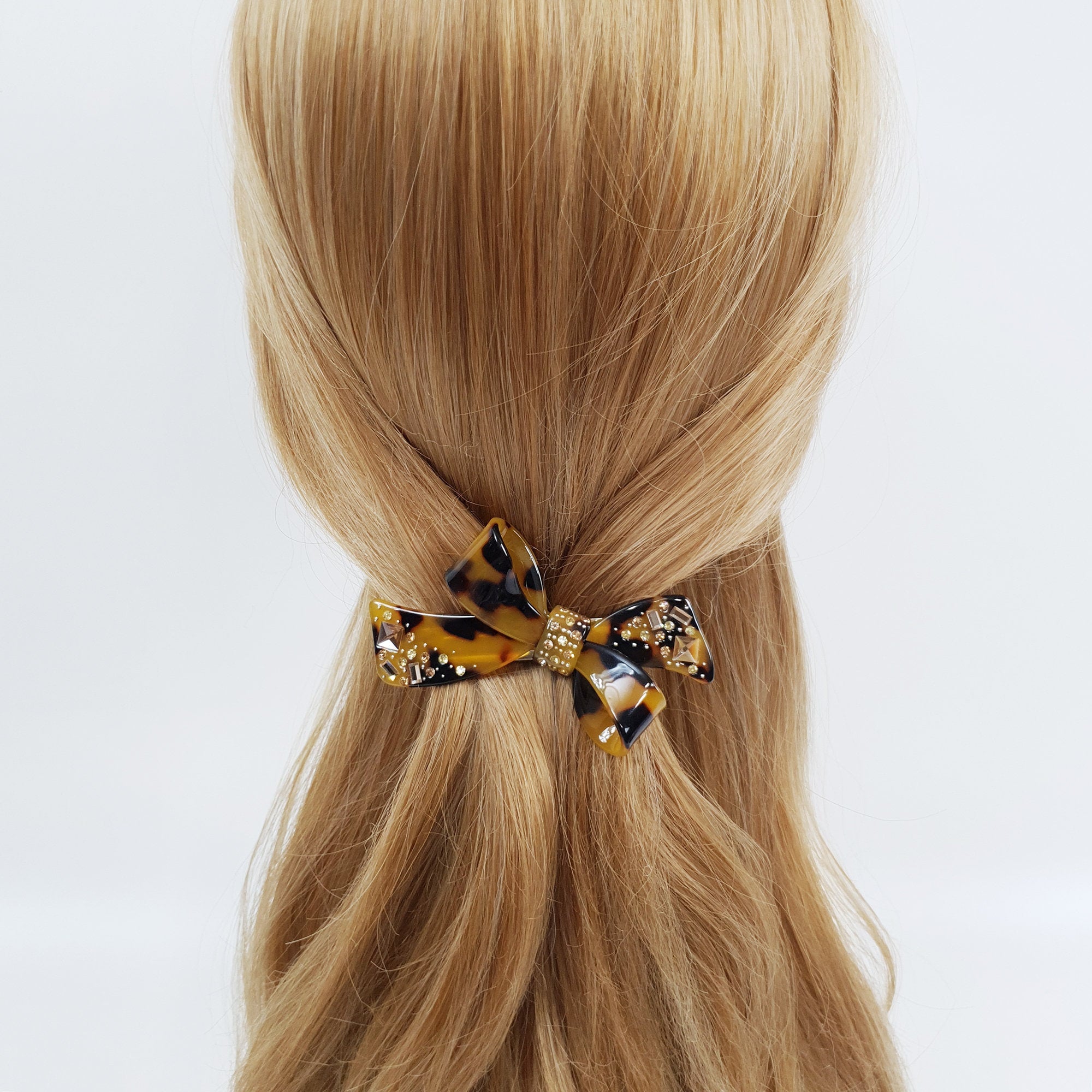 Tortoise Shell Big Double Ribbon Hair Barrette (3.5 Inch) / Luxurious Cellulose French Hair Pin / Automatic Hair Clip for Woman