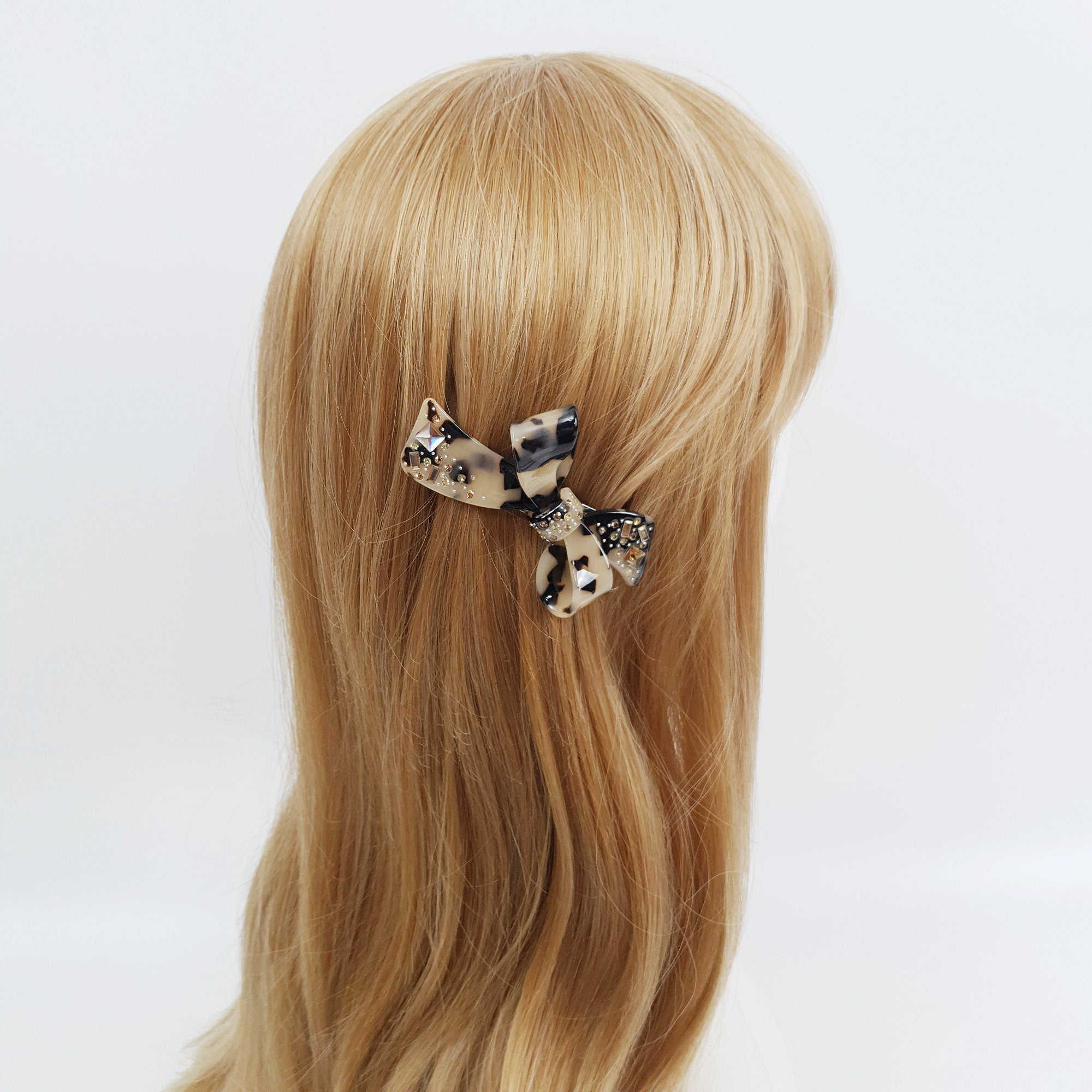 Tortoise Shell Big Double Ribbon Hair Barrette (3.5 Inch) / Luxurious Cellulose French Hair Pin / Automatic Hair Clip for Woman