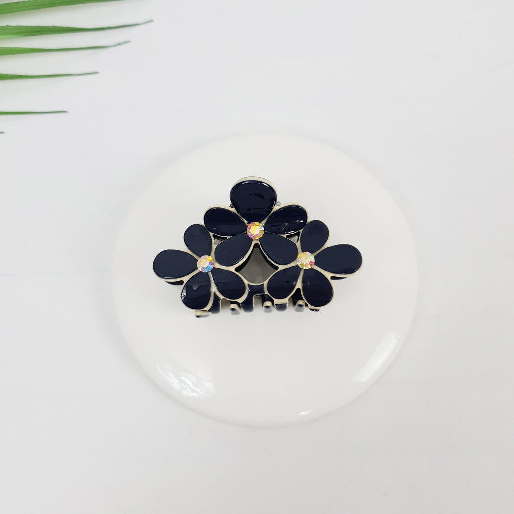 Triple Flower Hair Clips / Luxurious French Hair Pin with Cubic / Hair Accessory for Woman / Pastel Color Mini Claw Clip
