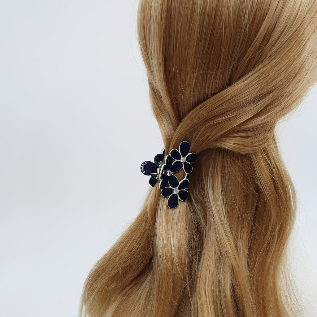 Triple Flower Hair Clips / Luxurious French Hair Pin with Cubic / Hair Accessory for Woman / Pastel Color Mini Claw Clip