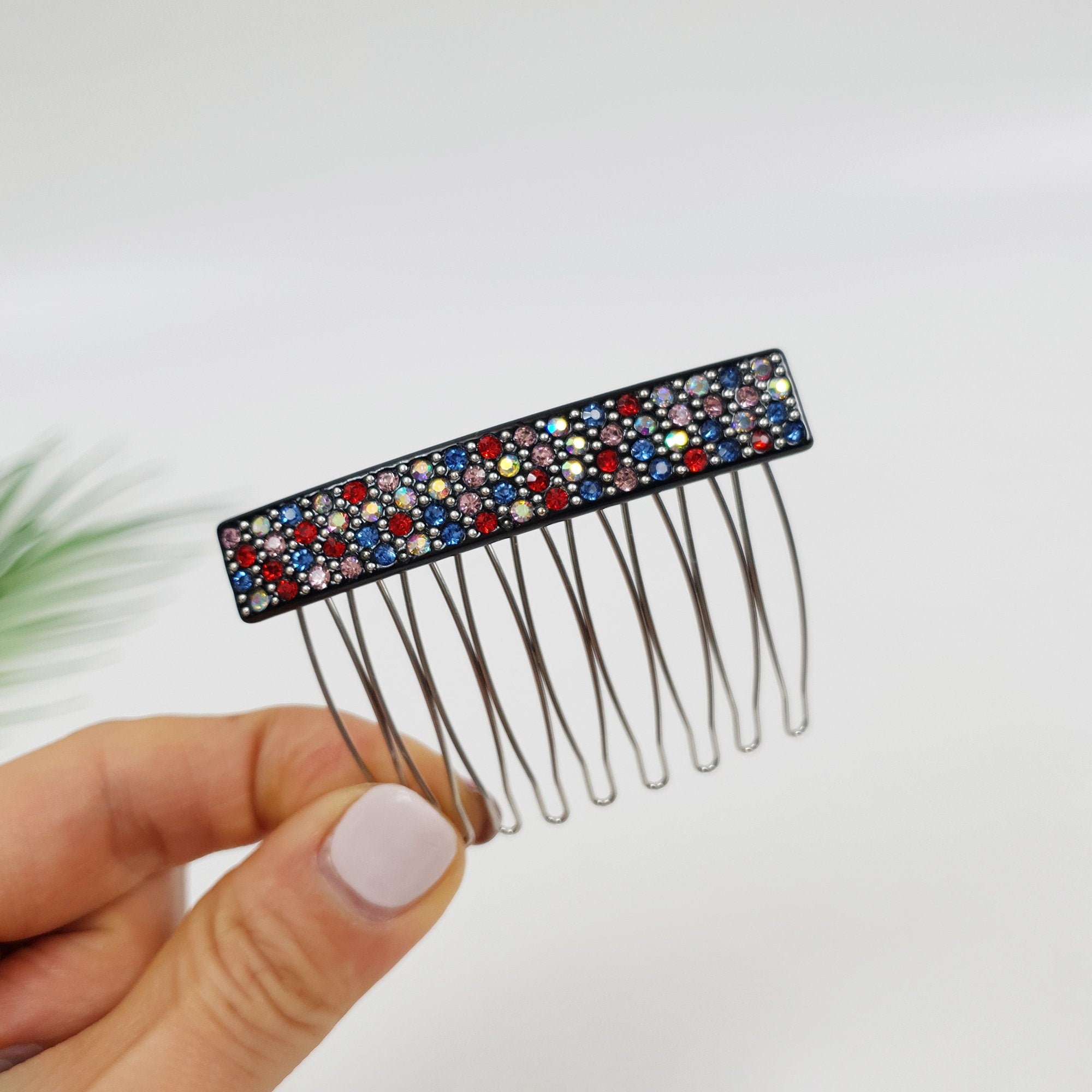 Long Square Hair Comb Pin with Cubic (2.6 Inch) / Luxurious French Hair Pin / Hair Fork for Woman