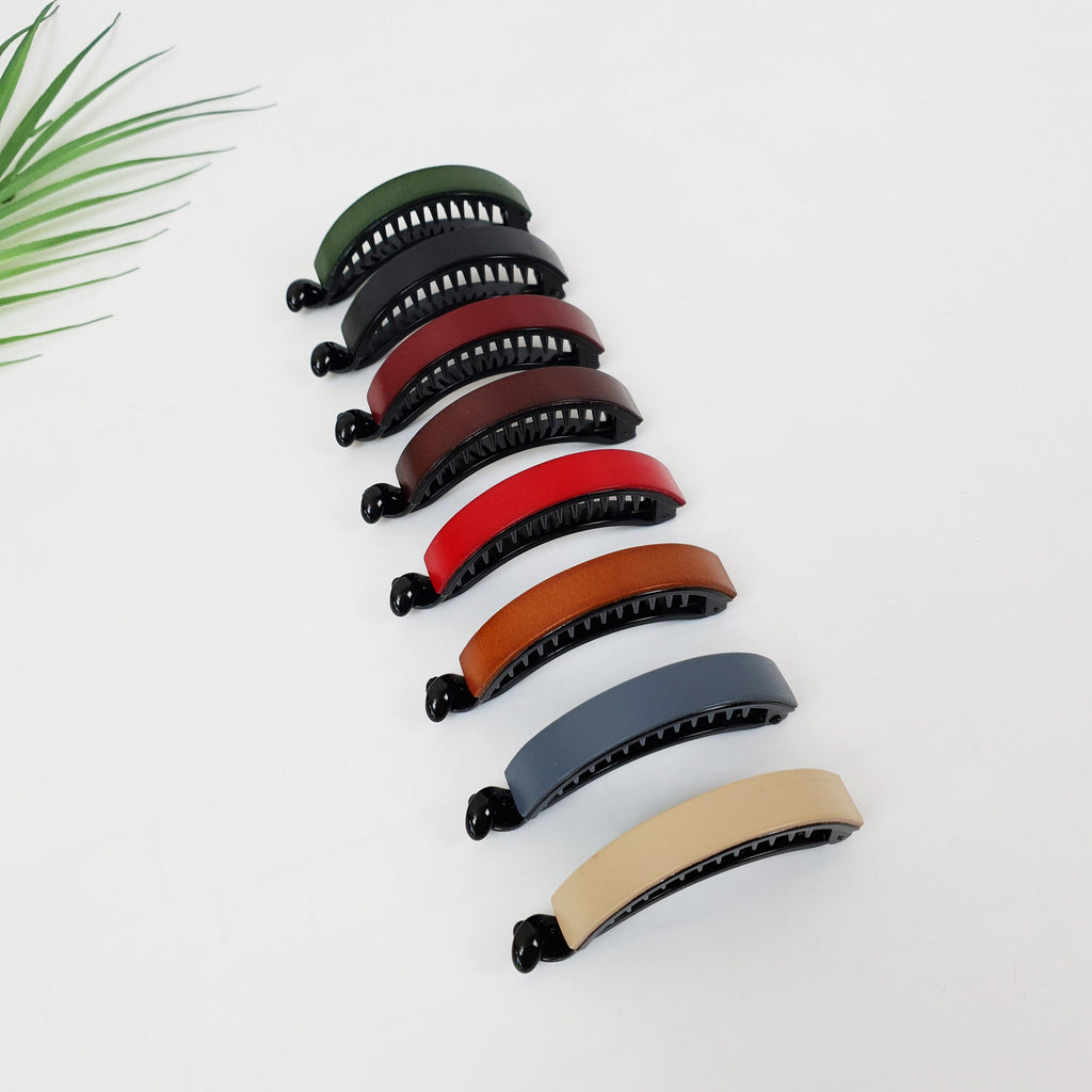 Real Leather Half Moon Claw Clip / Vintage Hair Comb Barrette / Clincher Comb Hair Accessory / Banana Clip