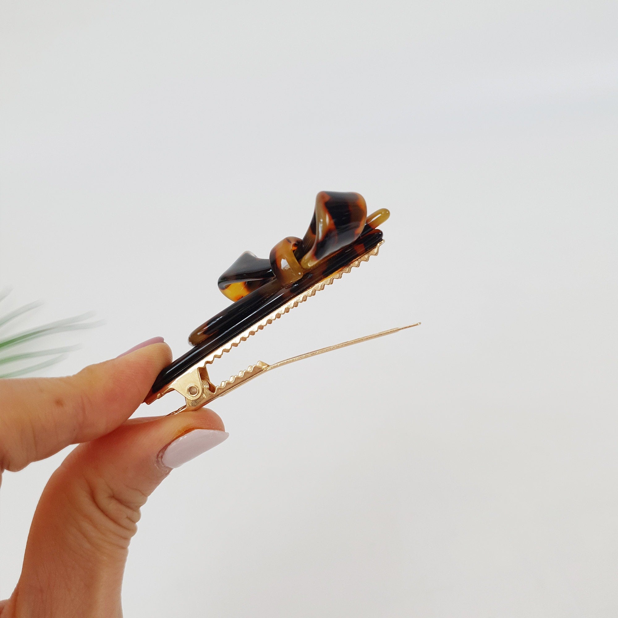 Double Ribbon Hair Claw Clip / Tortoise Shell French Hair Pin / Hair Accessory for Woman / Alligator Hair Clip for Girl