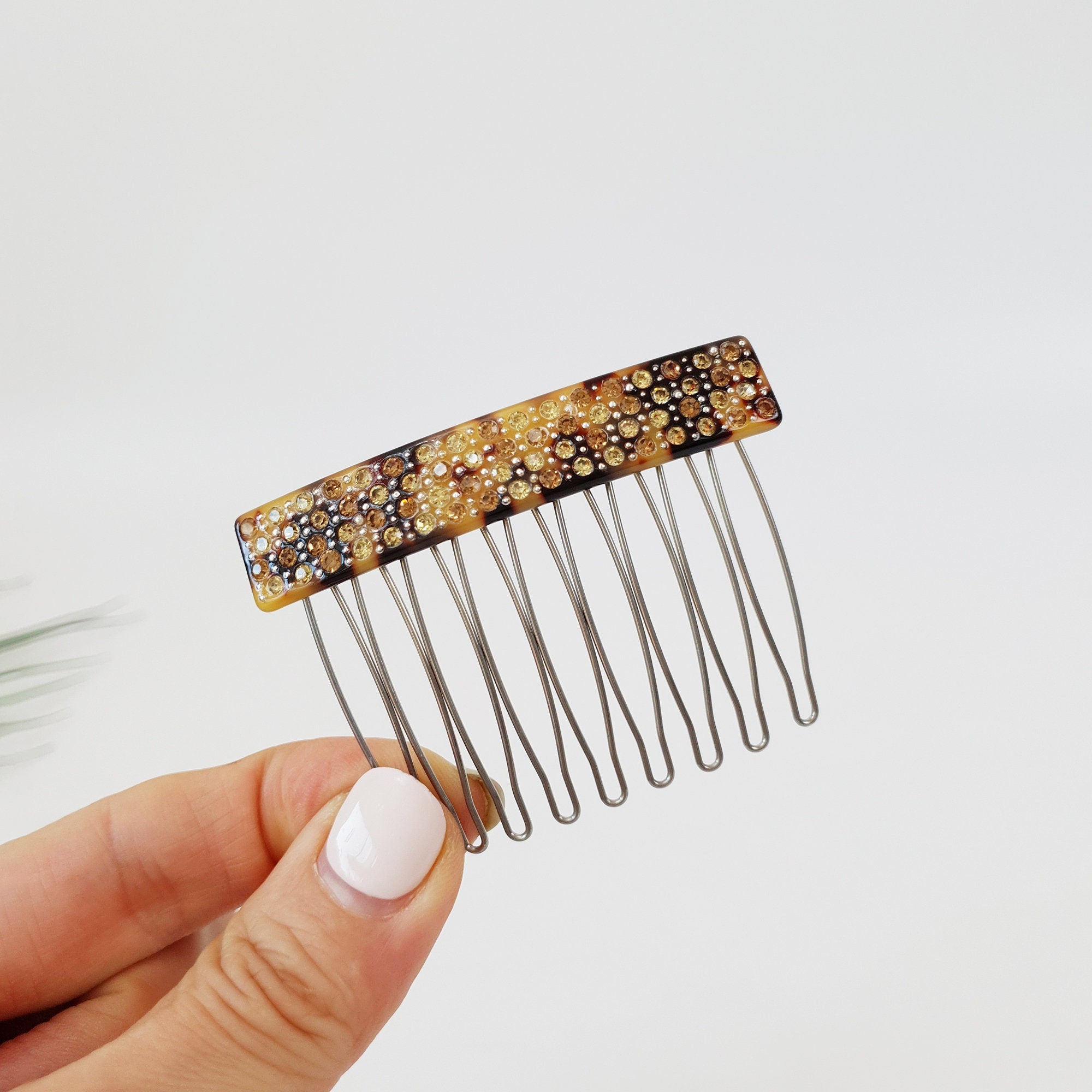 Long Square Hair Comb Pin with Cubic (2.6 Inch) / Luxurious French Hair Pin / Hair Fork for Woman