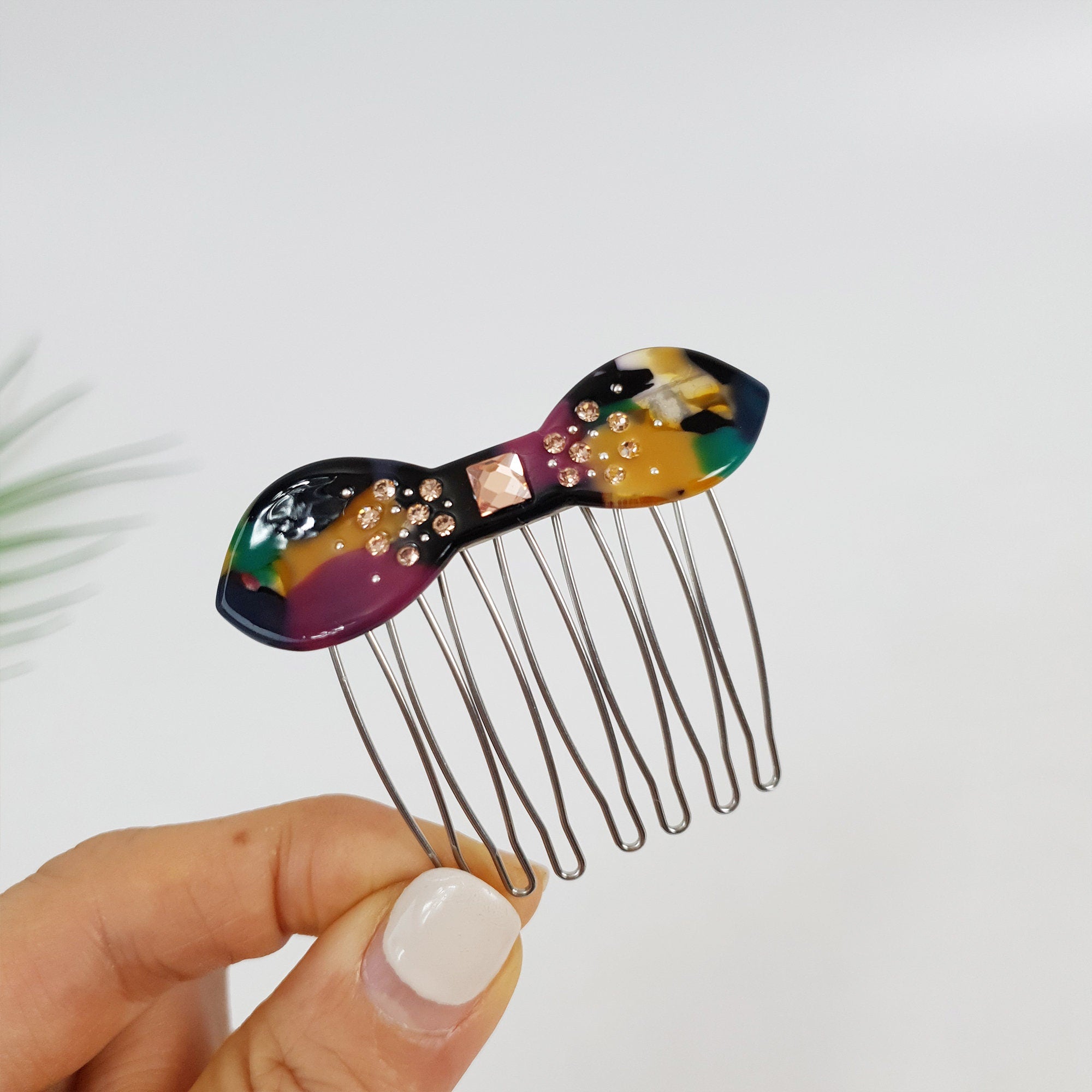 Tortoise Shell Mini Bow Hair Comb Pin / Cute French Hair Pin / Hair Fork for Thick Hair