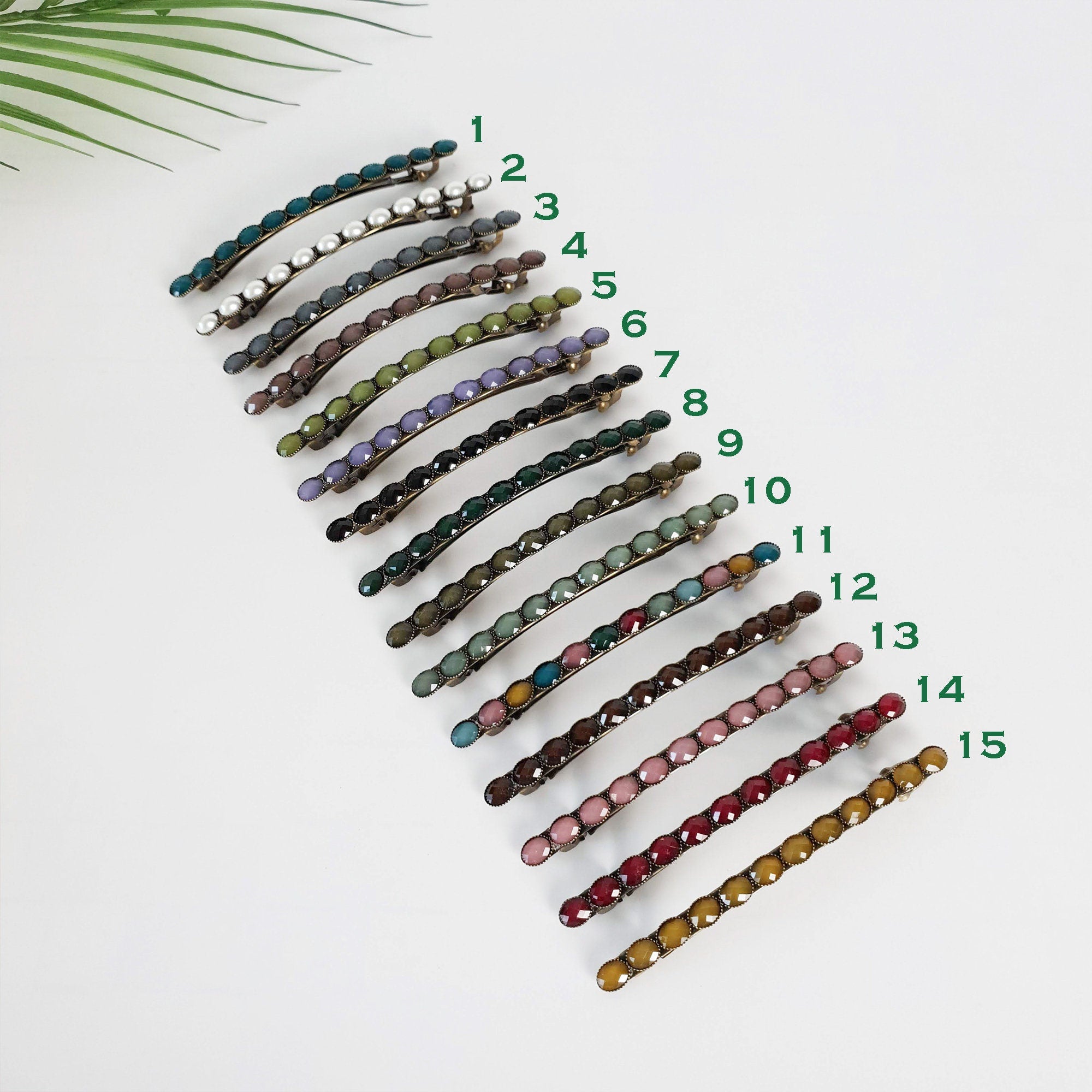 Oval Formica Hair Barrette (4.0 Inch) / Diamond Cut Formica Stone Decorated Barrette / Vintage Antique Hair Accessory / Automatic Hair Pin