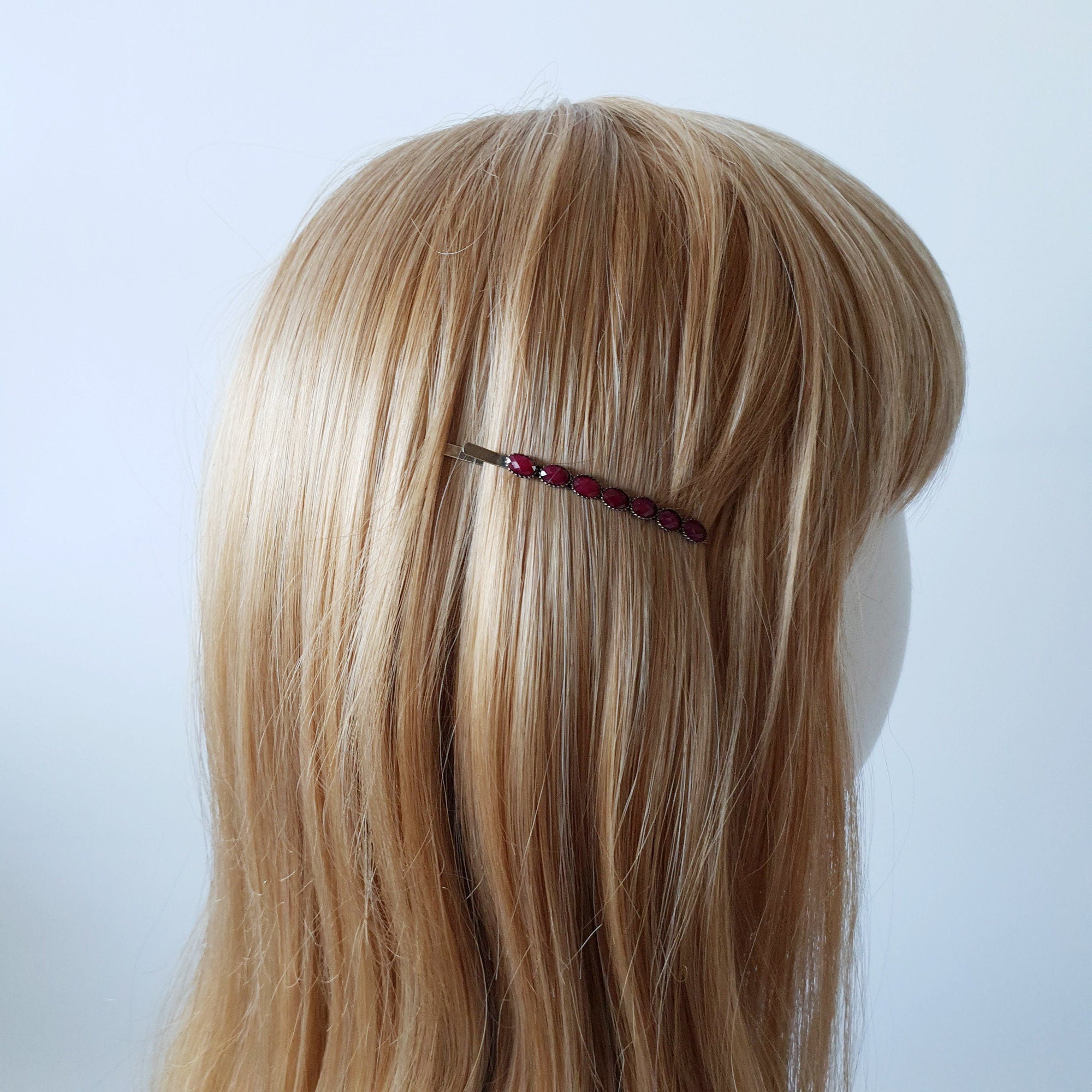 Formica Thin Hair Pin (2.4 Inch ) / Diamond Cut Formica Stone Decorated Barrette / Vintage Antique Hair Accessory for Woman