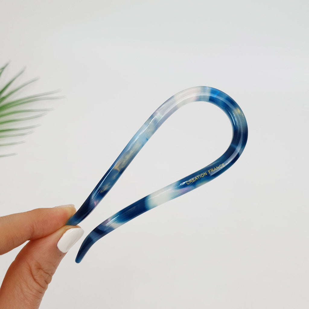 Tortoise Shell U Shape Medium Hair Stick / Vintage French Hair Pin / Hair Fork for Thick Hair