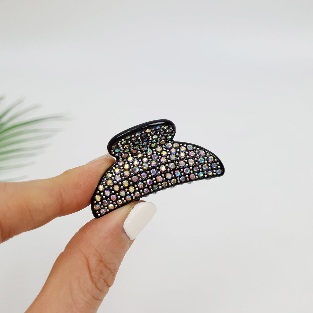 Luxurious Half Moon Hair Claw Clip with Cubic (1.8 Inch) / Tortoise Shell Small French Hair Pin / Bridal Hair Accessory for Woman