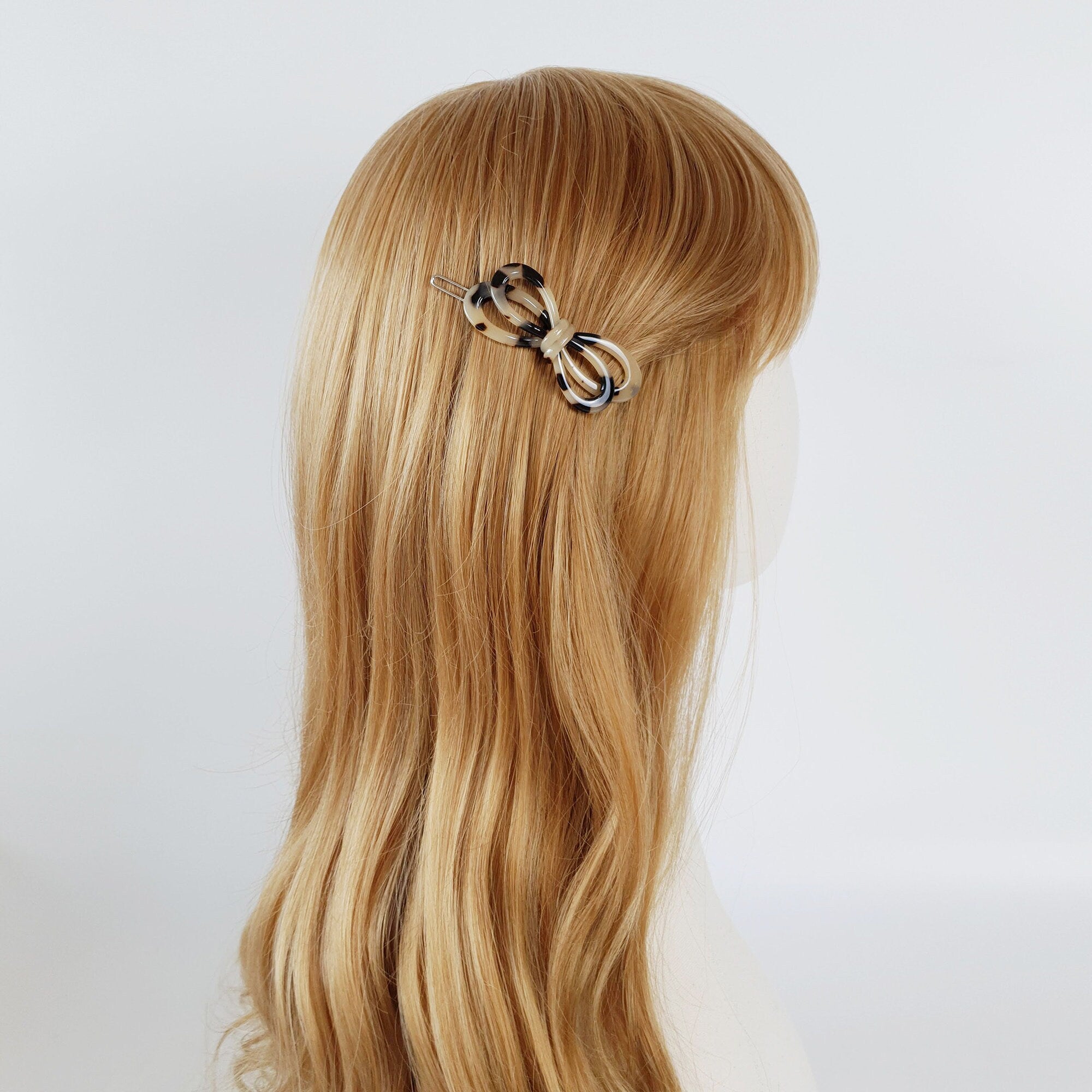 Tortoise Shell Ribbon Bobby Pin / Leopard French Hair Pin / Hair Accessory for Woman / Bow Barrette for Thin Hair