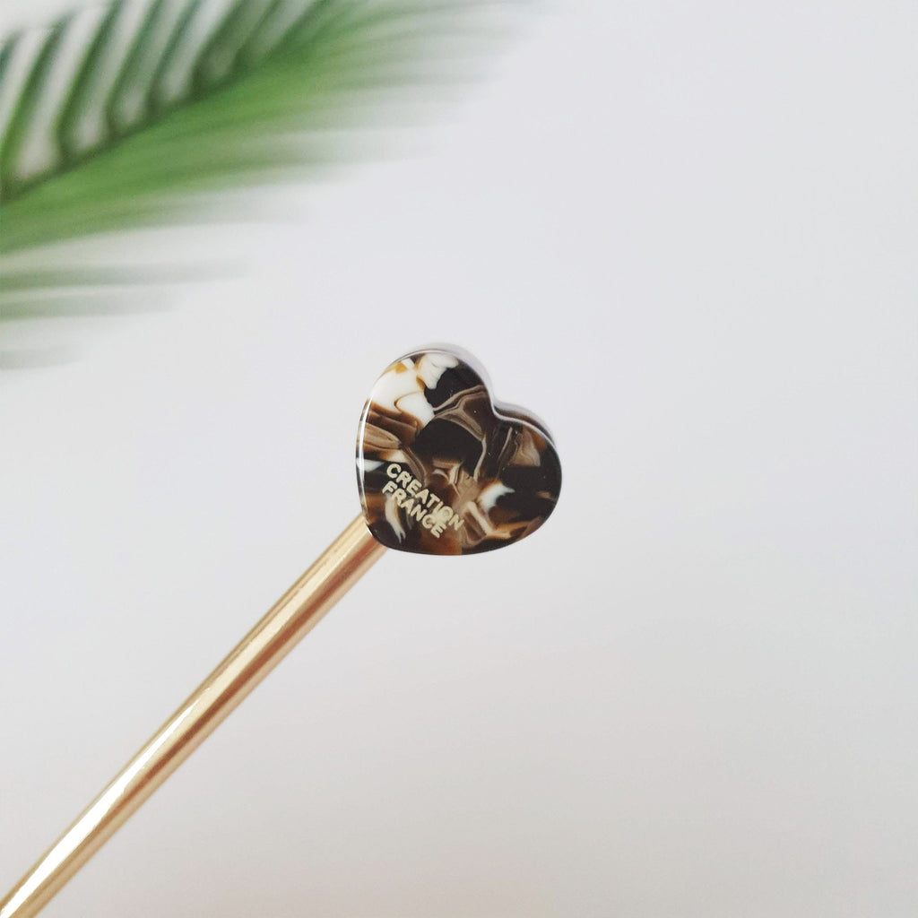 Lovely Heart Metal Hair Stick (5.7 Inch) / Tortoise Shell French Hair Pin / Metal Hair Fork for Thick Hair / Hair Pin Stick