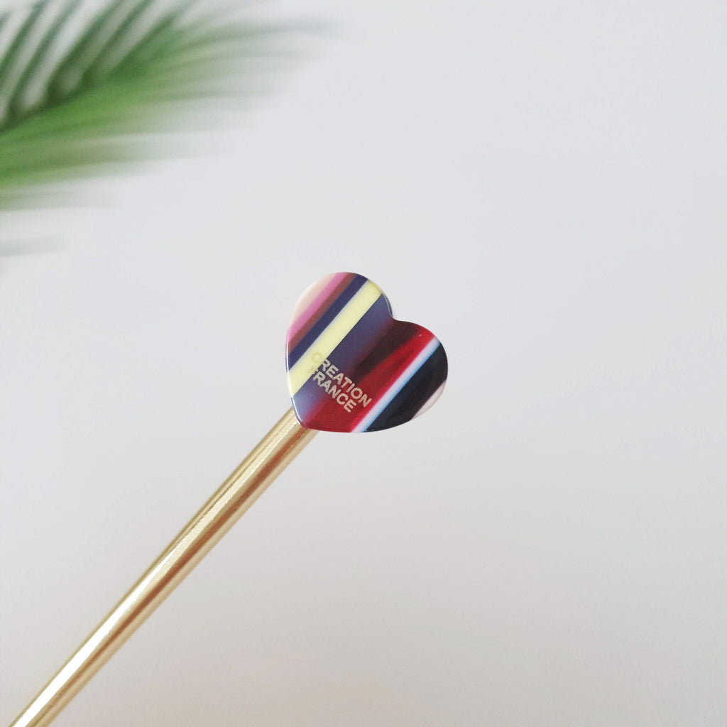 Lovely Heart Metal Hair Stick (5.7 Inch) / Tortoise Shell French Hair Pin / Metal Hair Fork for Thick Hair / Hair Pin Stick