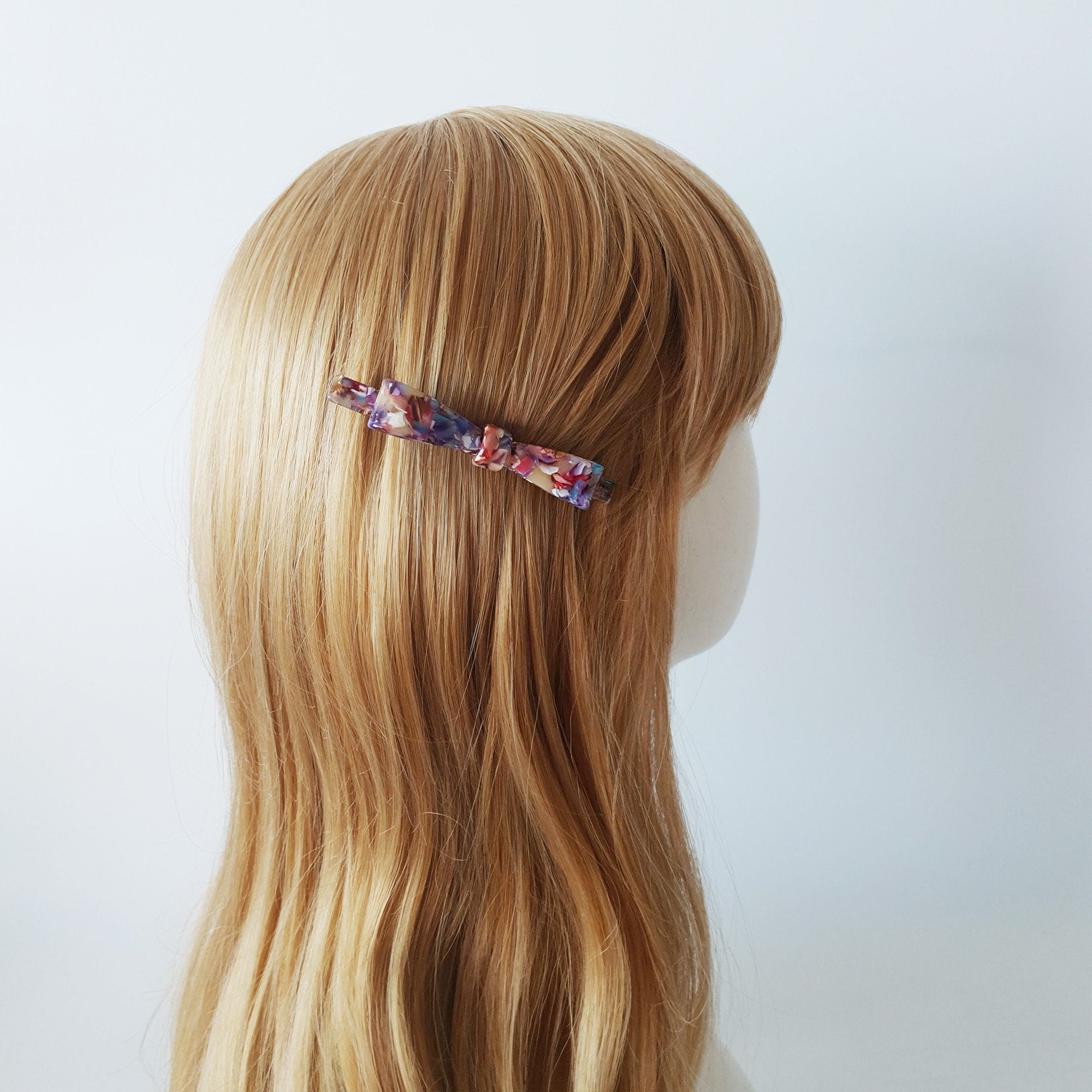 Bow Ribbon Hair Barrette (3.5 Inch) / Tortoise Marble French Hair Pin / Hair Accessory for Woman / Automatic Hair Clip