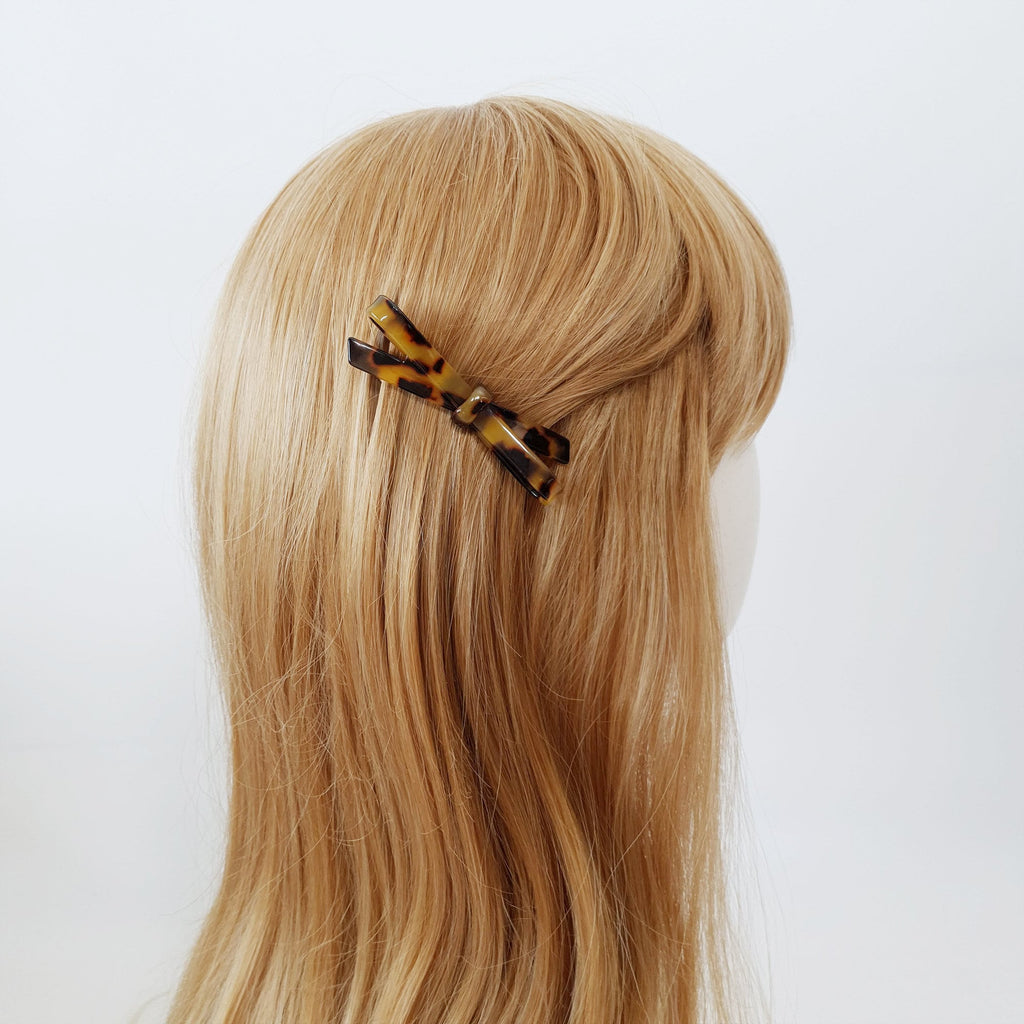 Cellulose Simple Ribbon Hair Barrette (2.8 Inch) / Tortoise Marble French Hair Pin / Hair Accessory for Woman / Automatic Hair Clip
