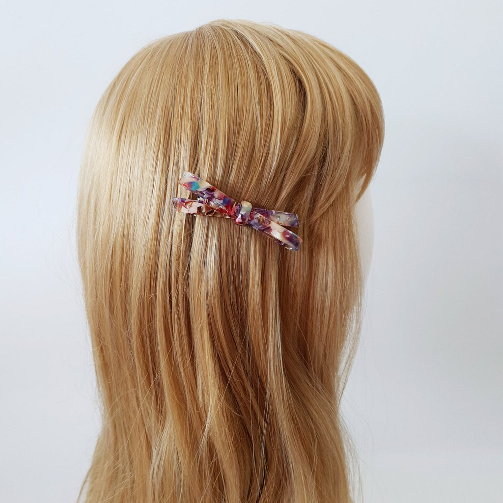 Cellulose Simple Ribbon Hair Barrette (2.8 Inch) / Tortoise Marble French Hair Pin / Hair Accessory for Woman / Automatic Hair Clip