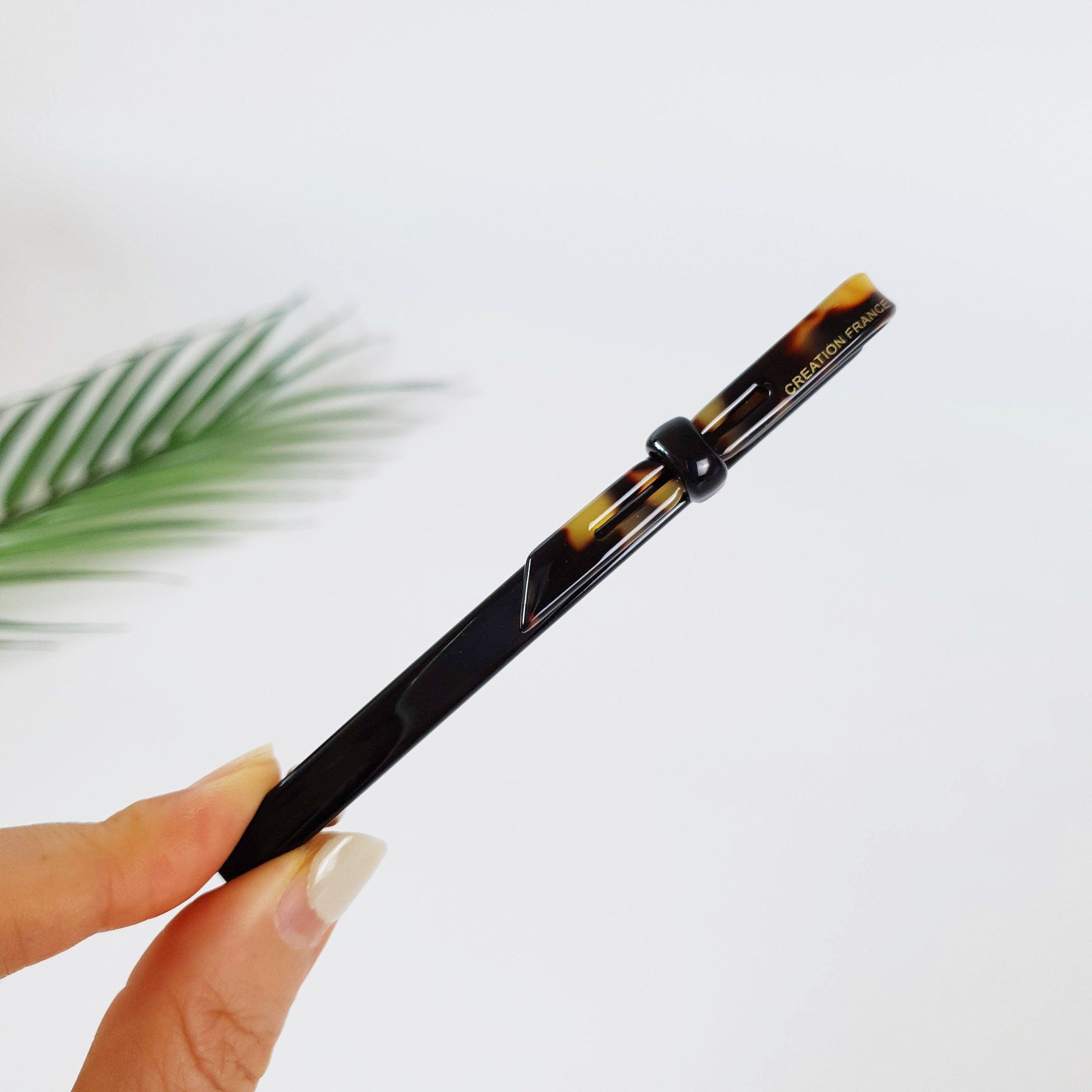 Long Ribbon Hair Barrette (4.3 Inch) / Tortoise Marble French Hair Pin / Hair Accessory for Woman / Automatic Hair Clip
