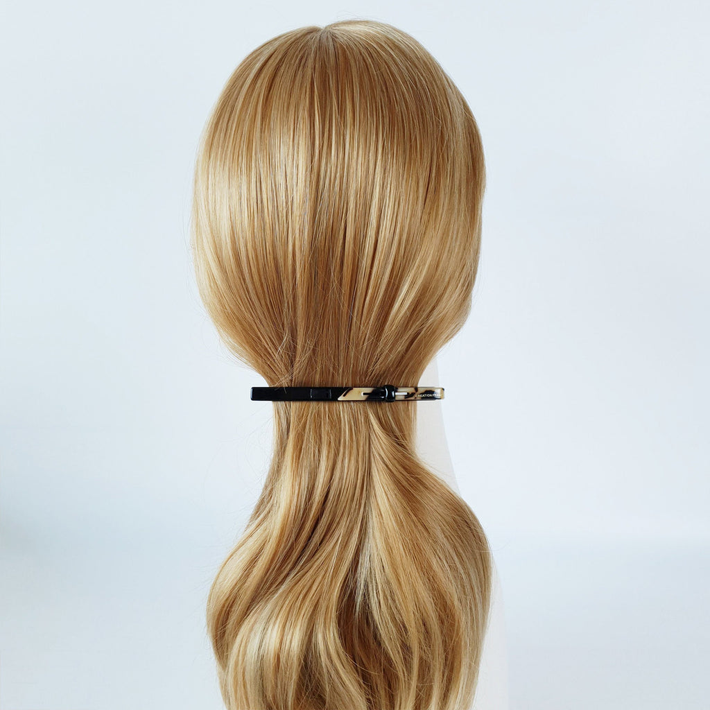 Long Ribbon Hair Barrette (4.3 Inch) / Tortoise Marble French Hair Pin / Hair Accessory for Woman / Automatic Hair Clip