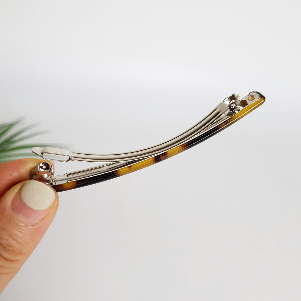 Cellulose Simple Slim Hair Barrette (4.1 Inch) / Tortoise Marble French Hair Pin / Hair Accessory for Woman / Automatic Hair Clip