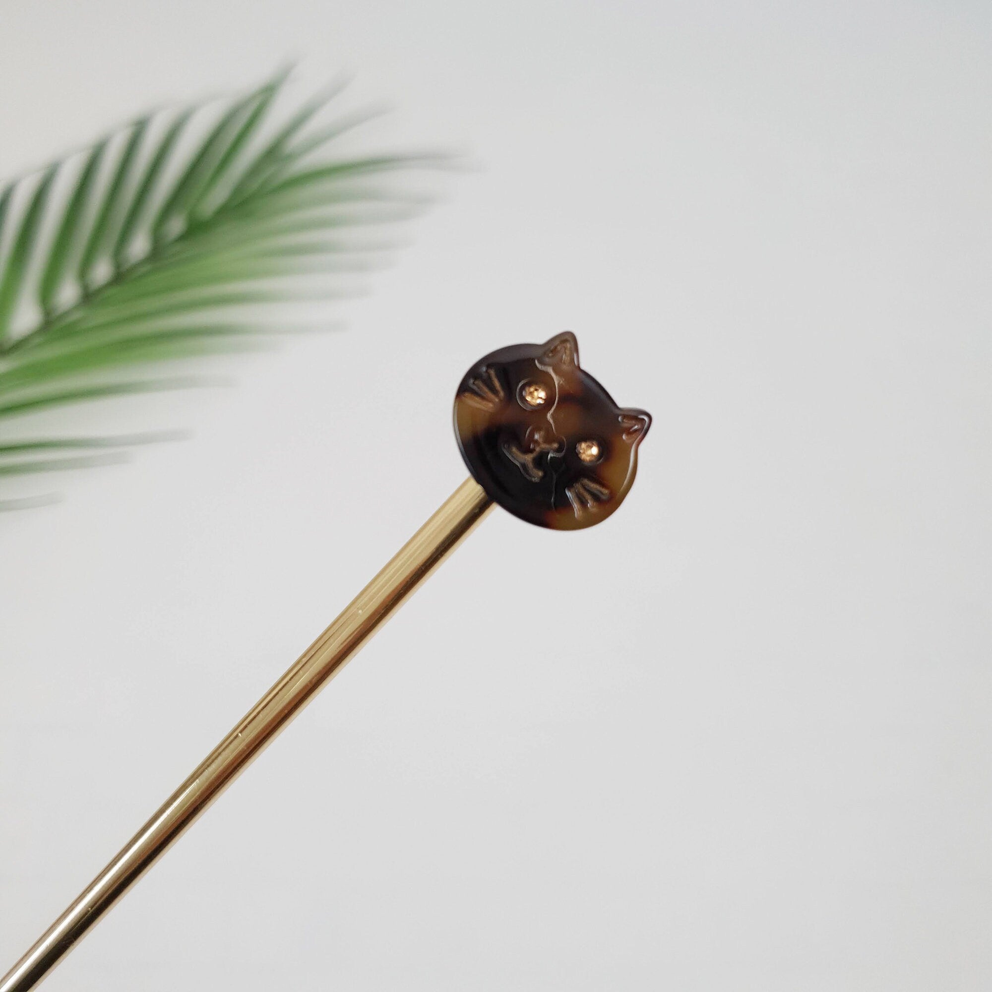 Chic Cat Metal Hair Stick (6.0 Inch) / Tortoise Shell French Hair Pin / Cute Fork Comb / Hair Clasp for Woman