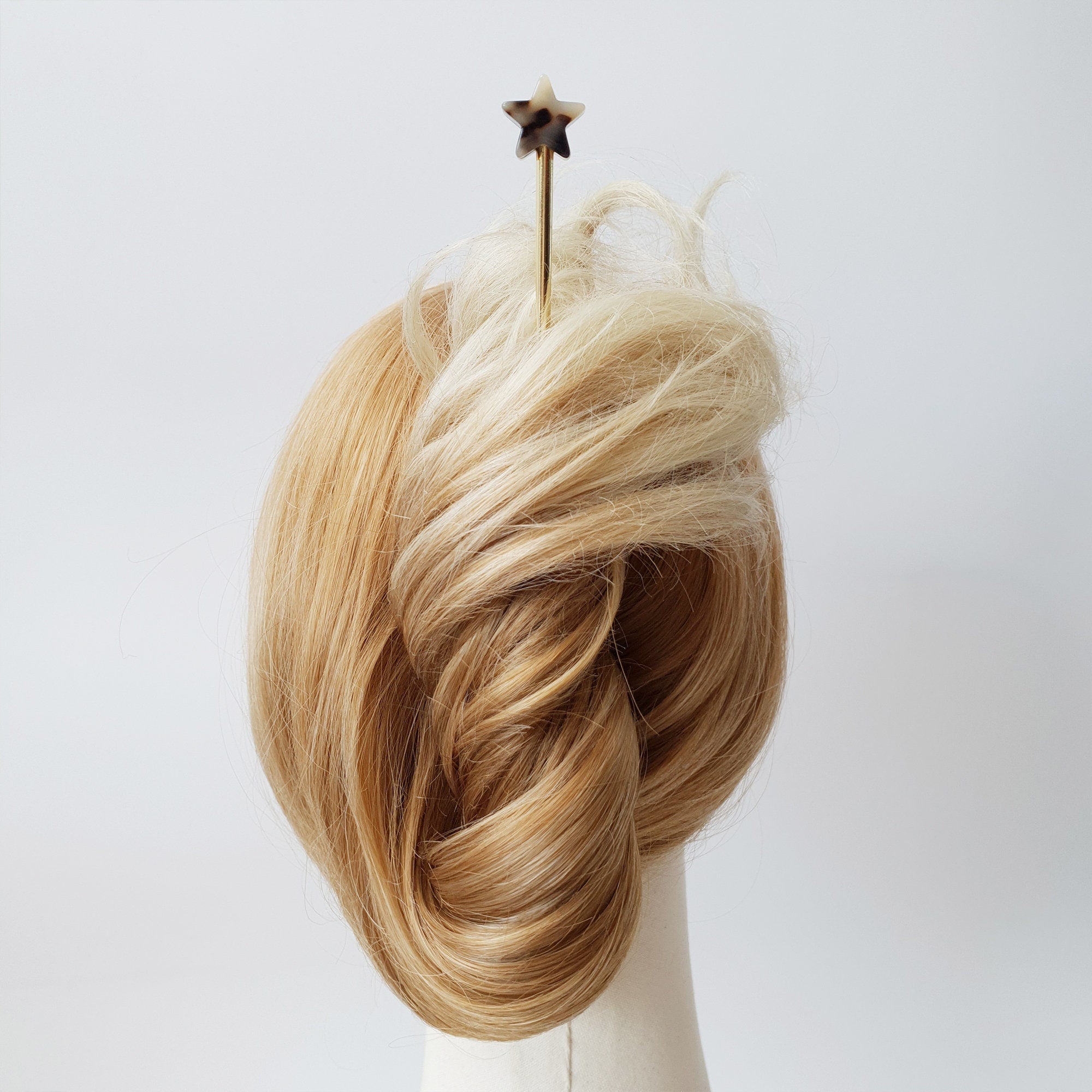 Star Shape Metal Hair Stick (6.0 Inch) / Tortoise Shell French Hair Pin / Metal Hair Fork for Thick Hair