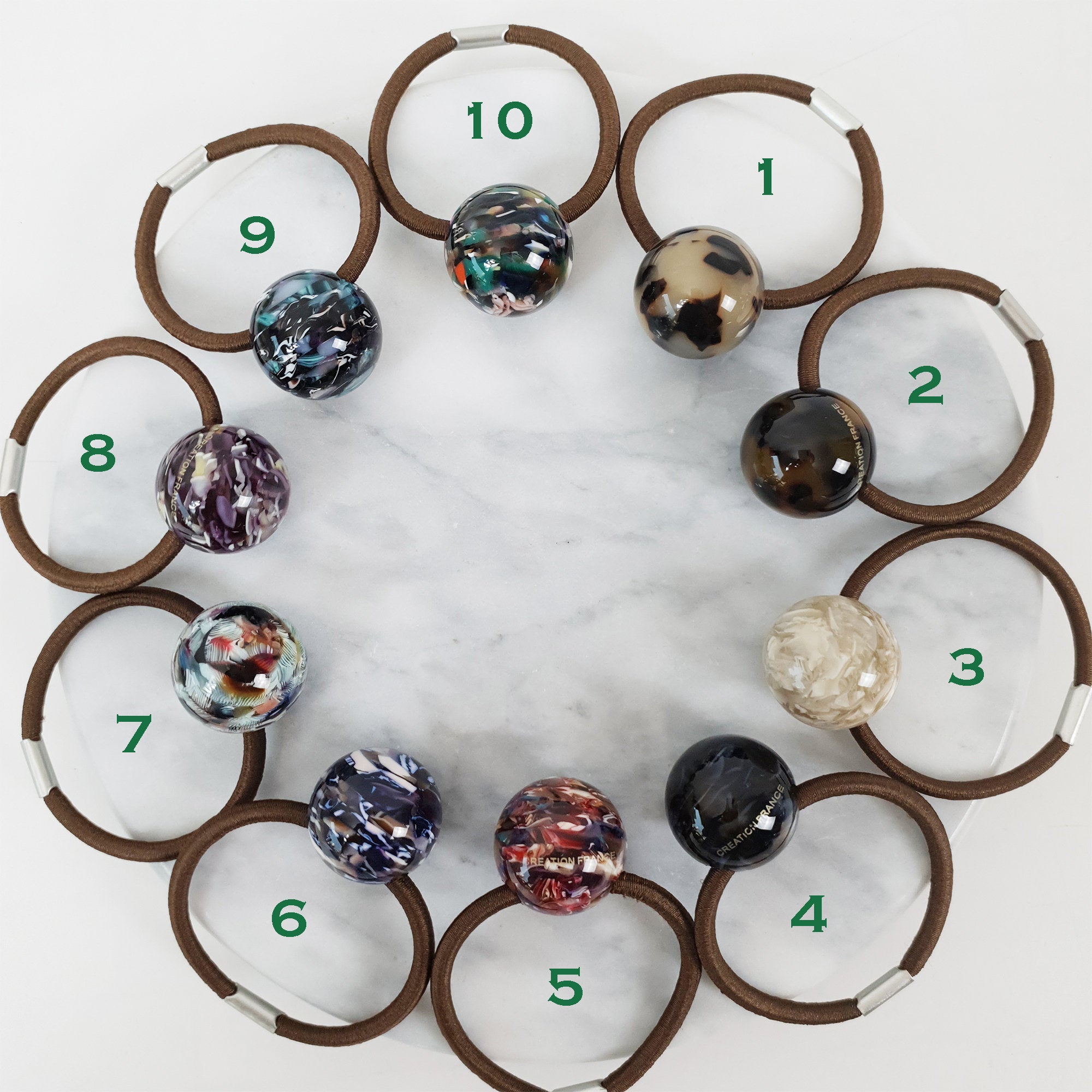 Tortoise Shell Round Bead Hair Tie / Cute French Ponytail Holder / Hair Accessory for Woman / French Hair Pin / Hair Scrunchy