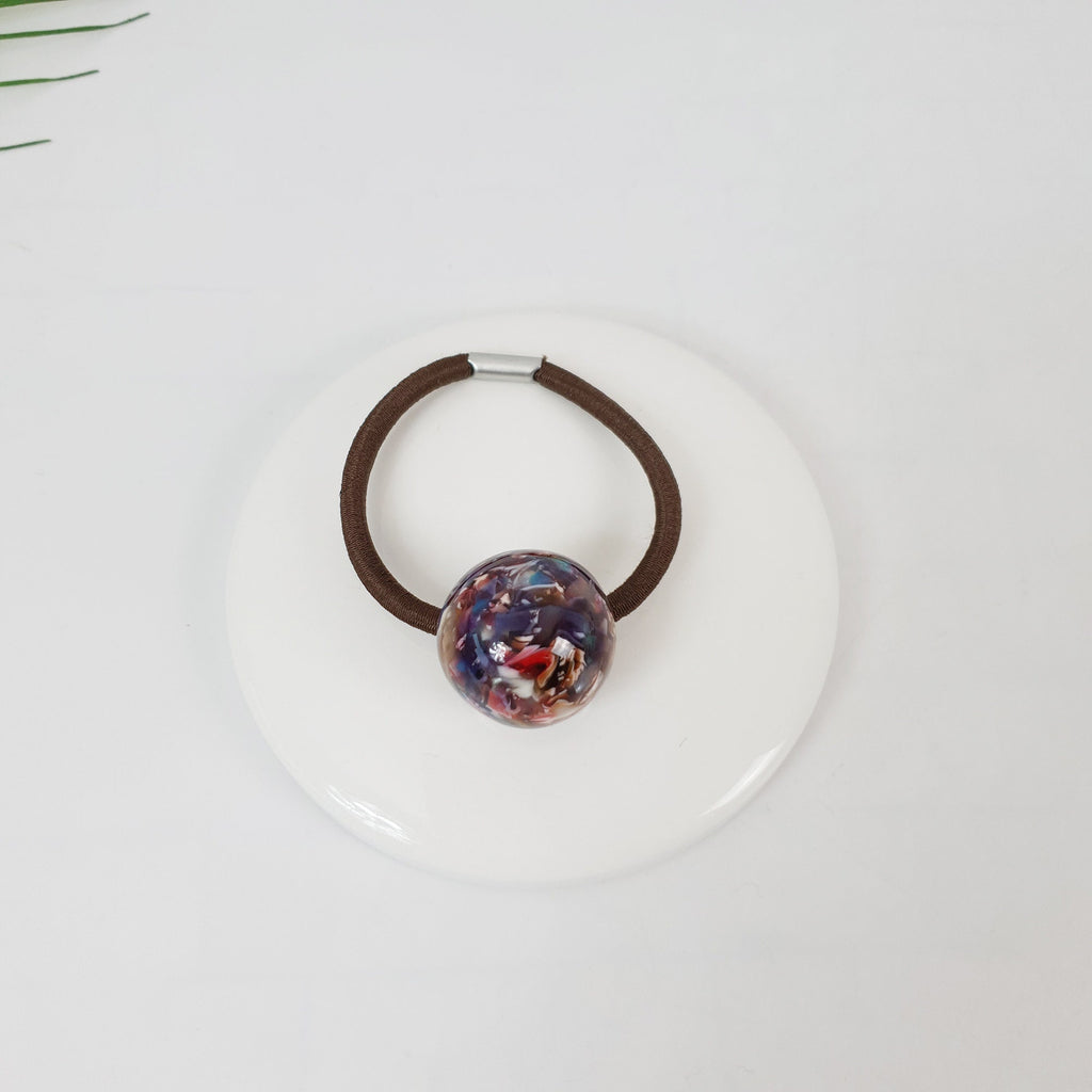 Tortoise Shell Round Bead Hair Tie / Cute French Ponytail Holder / Hair Accessory for Woman / French Hair Pin / Hair Scrunchy