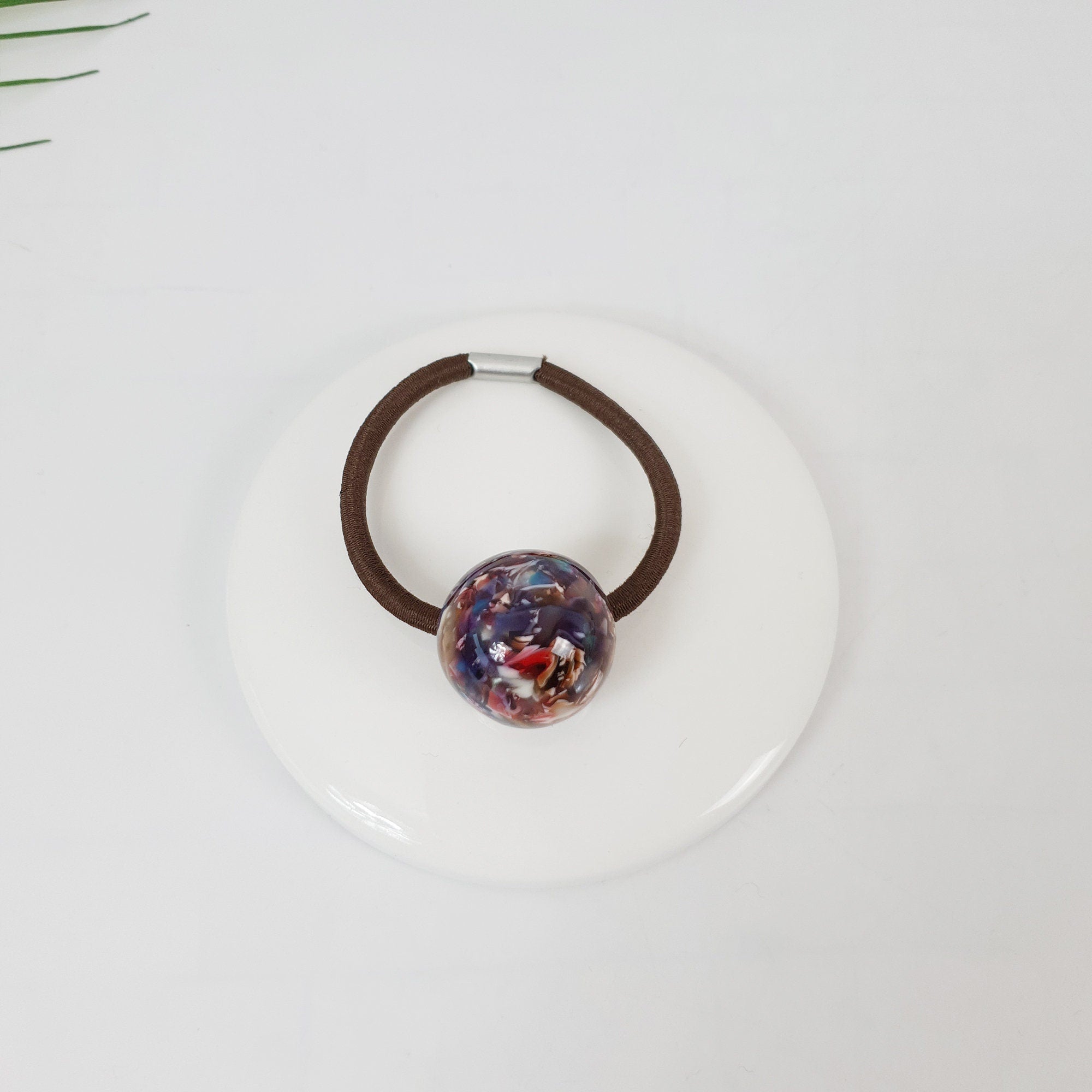 Tortoise Shell Round Bead Hair Tie / Cute French Ponytail Holder / Hair Accessory for Woman / French Hair Pin / Hair Scrunchy