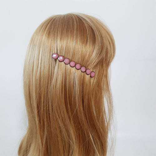 Vintage style antique brass French barrette featuring a row of small, round faceted acetate stones. 3.3 inch retro hair clip for half-up and side hair styling.