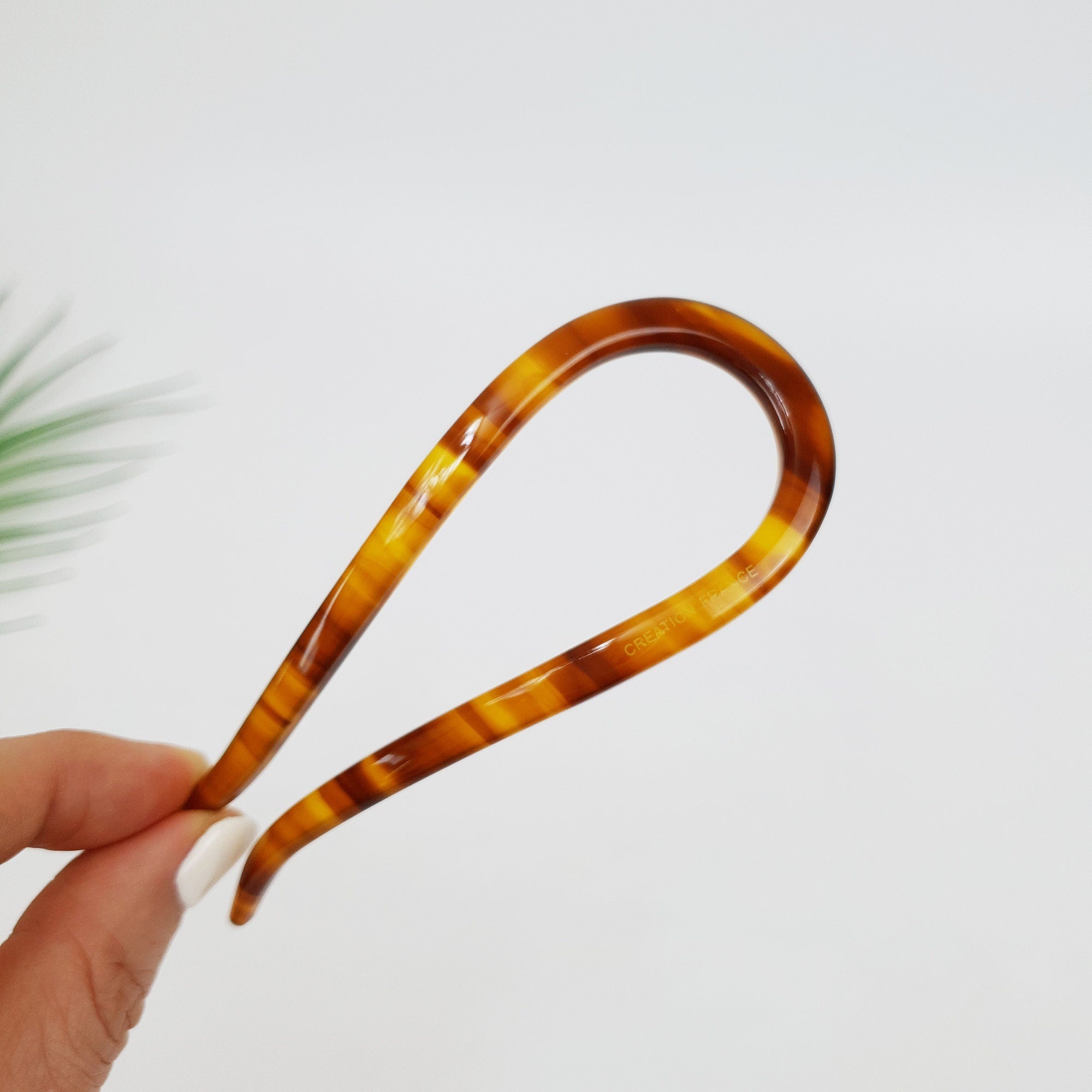 Tortoise Shell U Shape Medium Hair Stick / Vintage French Hair Pin / Hair Fork for Thick Hair