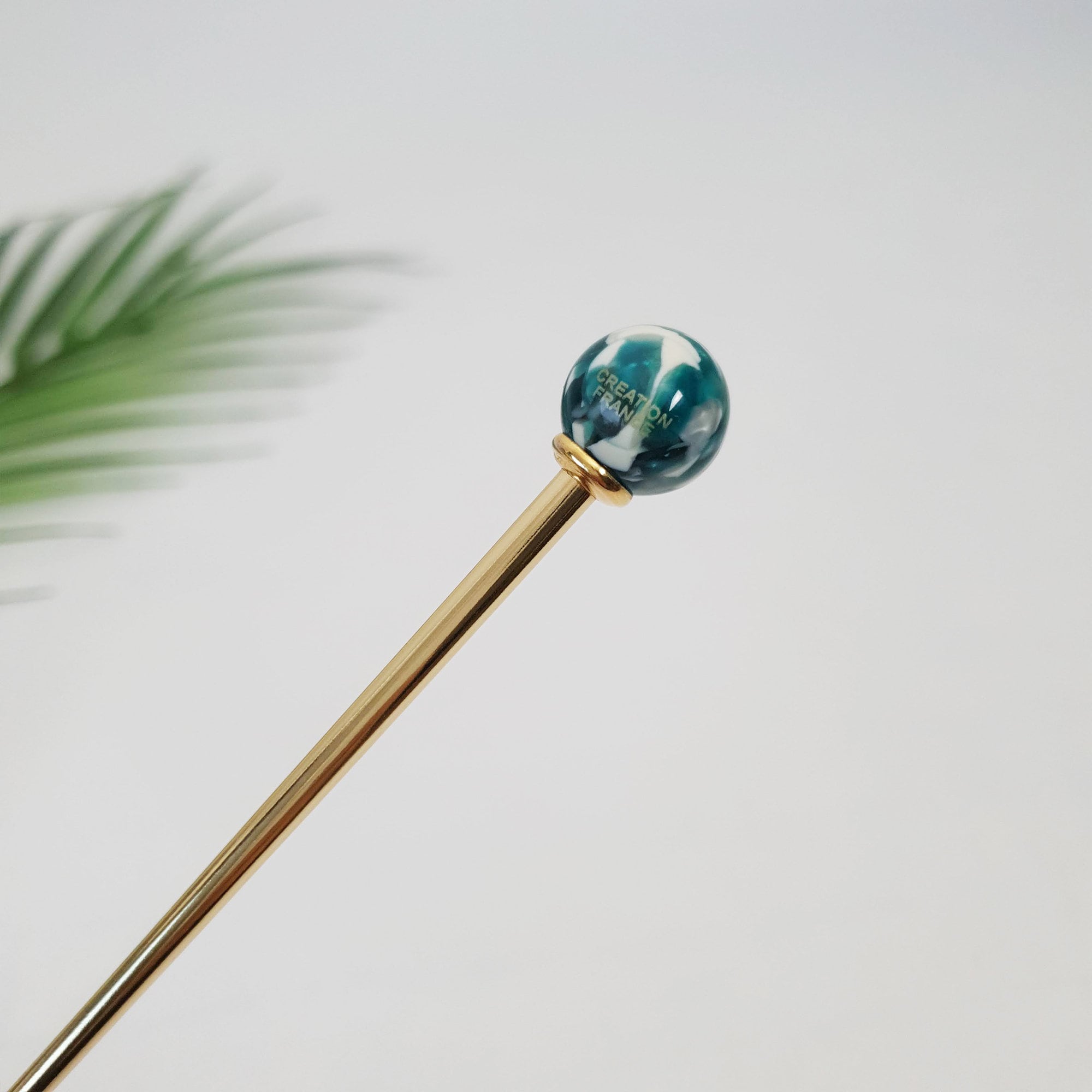 Marble Bright Bead Hair Stick (5.7 Inch) / Vintage Leopard French Hair Pin / Metal Hair Fork for Thick Hair
