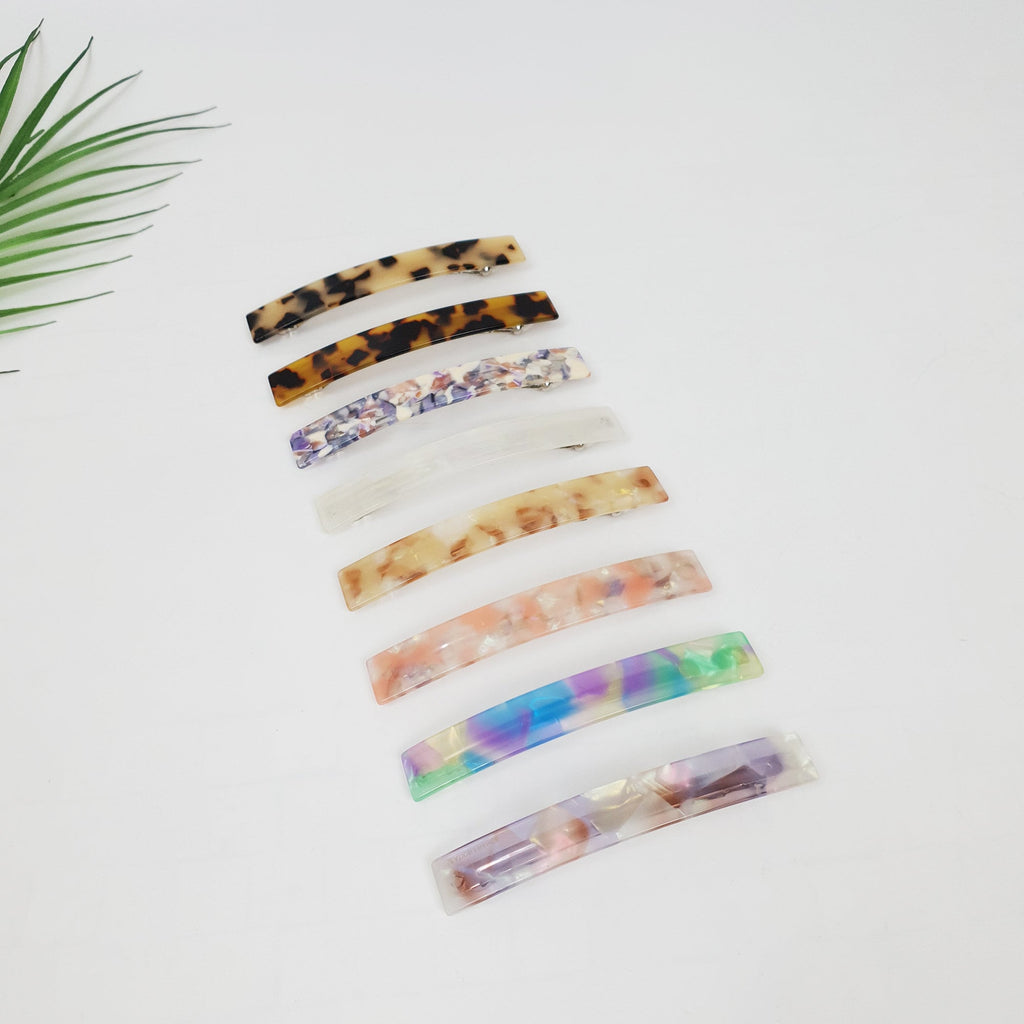Leopard Aurora Simple Flat Hair Barrette (4.1 Inch) / Tortoise Marble French Hair Pin / Hair Accessory for Woman / Automatic Hair Clip