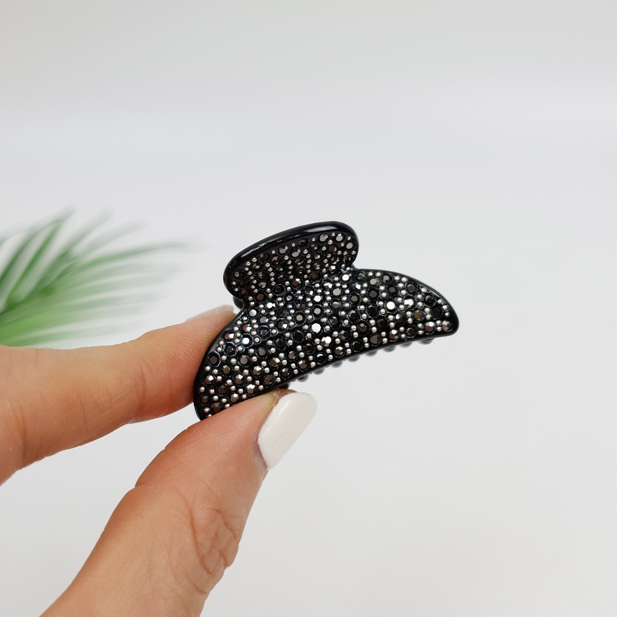 Luxurious Half Moon Hair Claw Clip with Cubic (1.8 Inch) / Tortoise Shell Small French Hair Pin / Bridal Hair Accessory for Woman