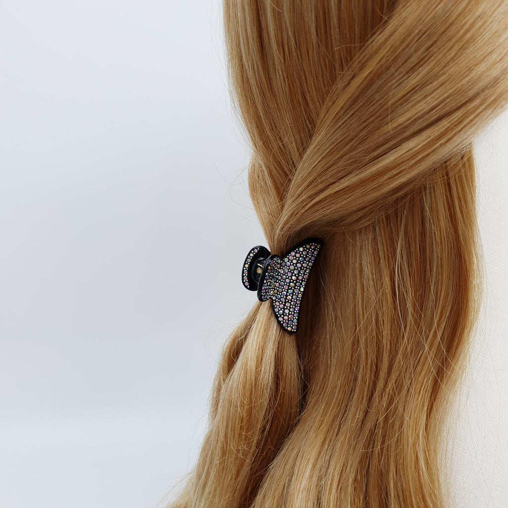 Luxurious Half Moon Hair Claw Clip with Cubic (1.8 Inch) / Tortoise Shell Small French Hair Pin / Bridal Hair Accessory for Woman