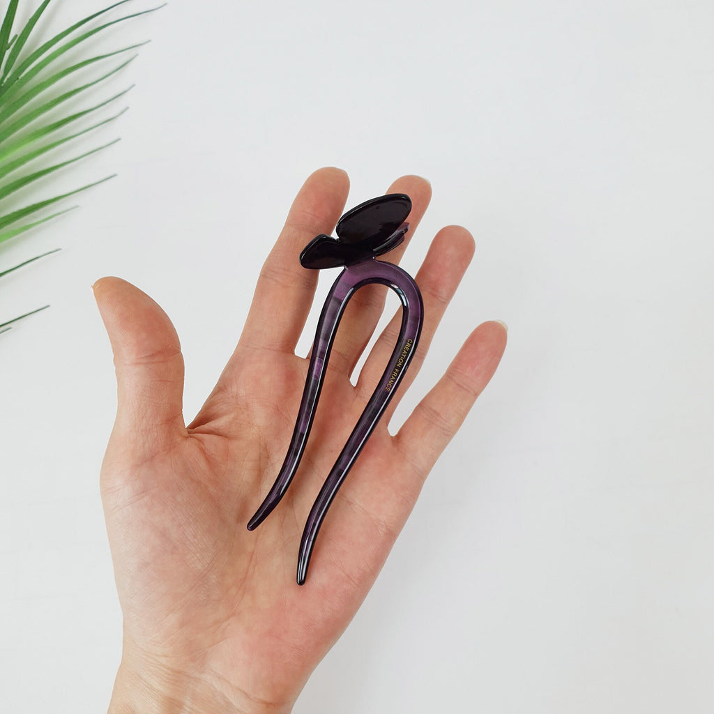 Leopard Two Color Butterfly U Shape Hair Stick (5.0 Inch) / Tortoise Marble French Hair Fork Comb / Hair Clasp for Woman