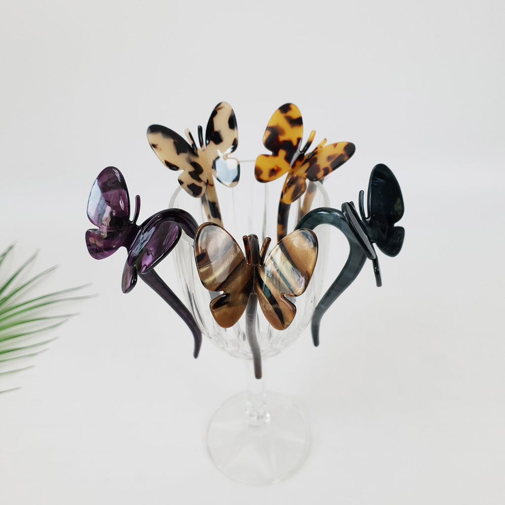 Leopard Two Color Butterfly U Shape Hair Stick (5.0 Inch) / Tortoise Marble French Hair Fork Comb / Hair Clasp for Woman